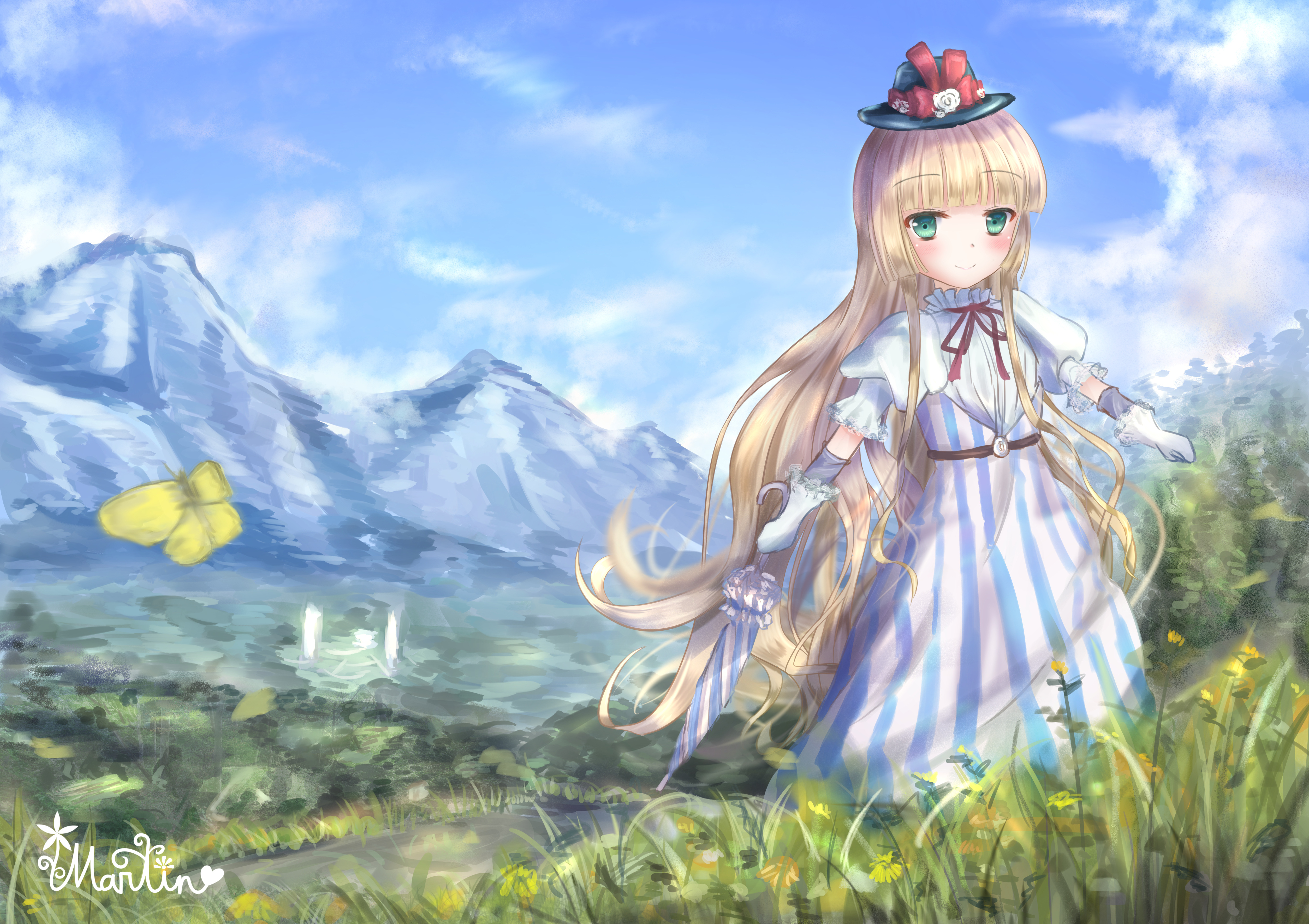 Victorique de Blois in a field with mountains HD Wallpaper