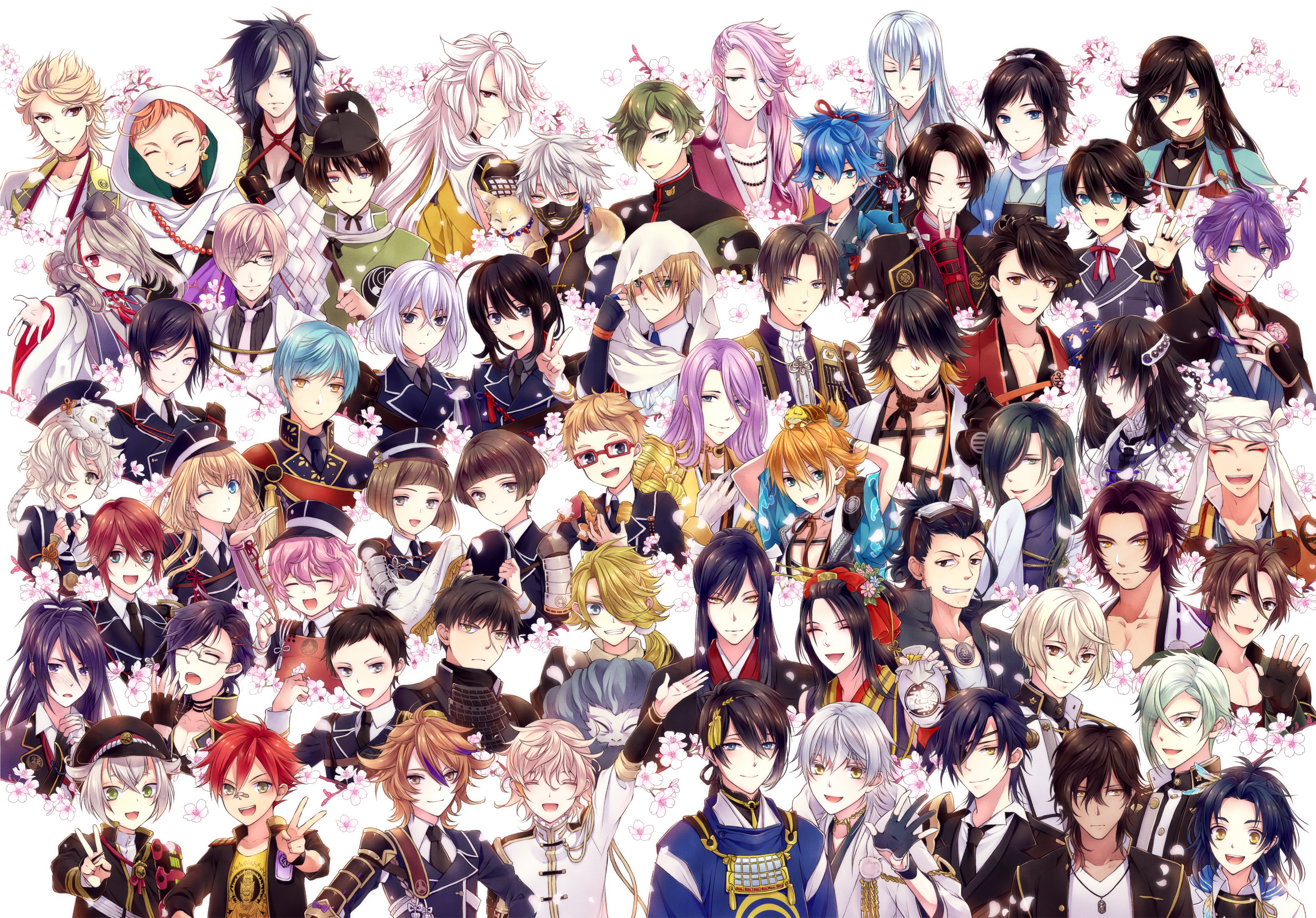 Group of anime boys with cherry blossoms HD Wallpaper