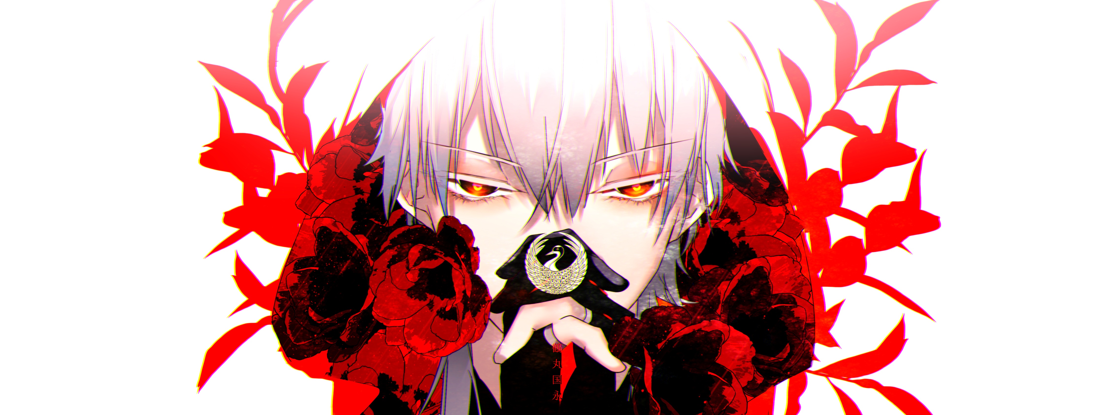 Tsurumaru Kuninaga with red flowers HD Wallpaper