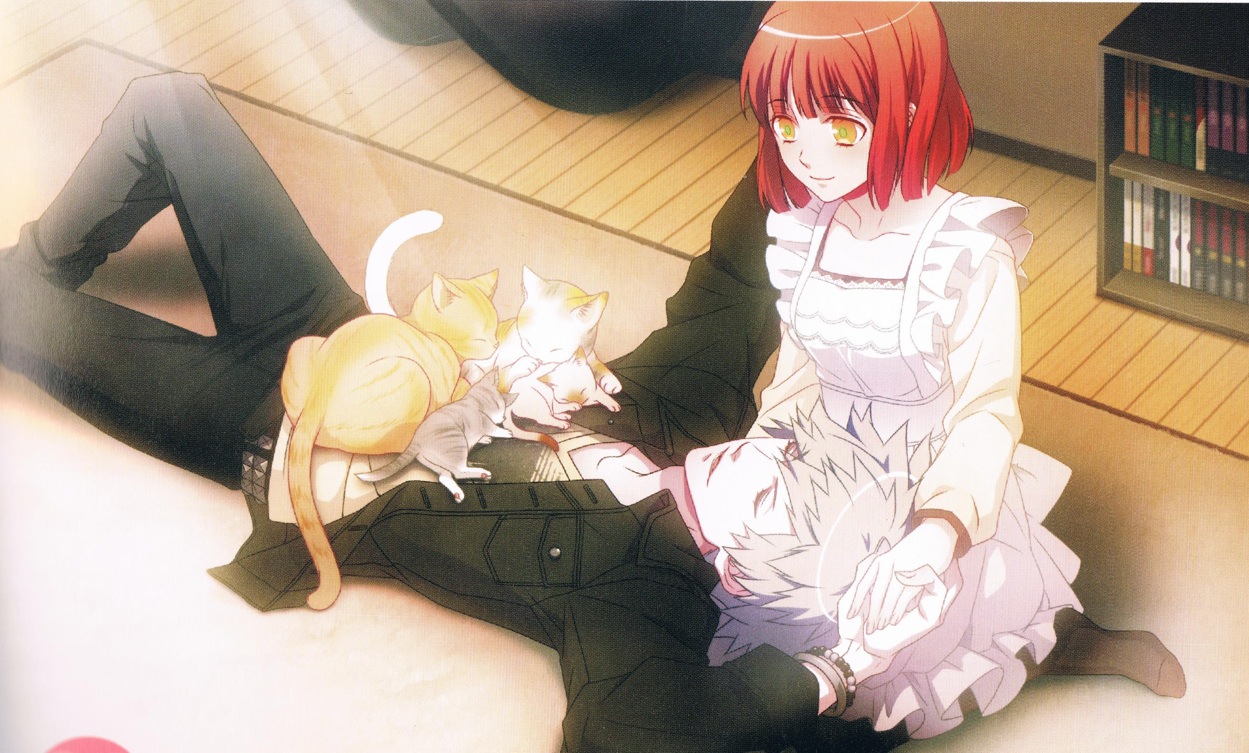 Nanami Haruka with cats HD Wallpaper