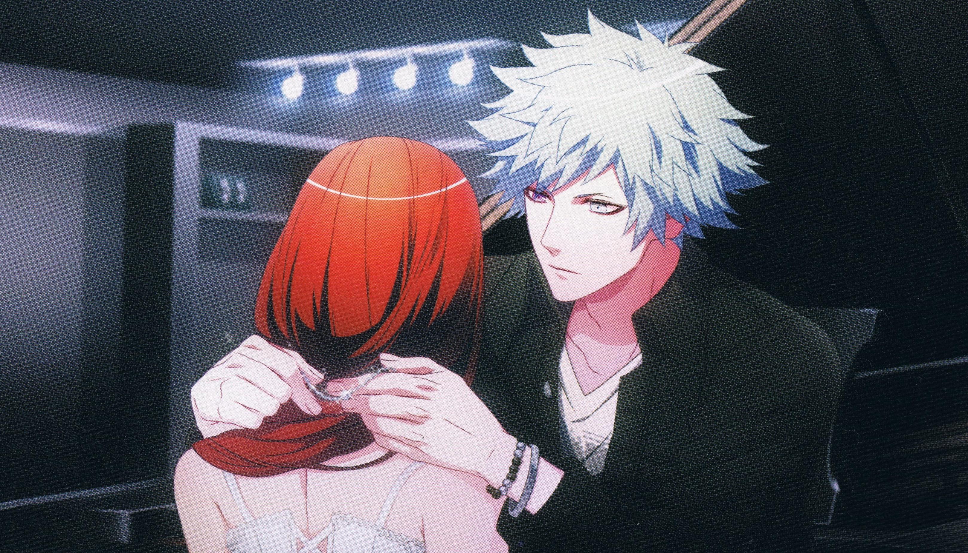 Nanami Haruka and man with white hair HD Wallpaper