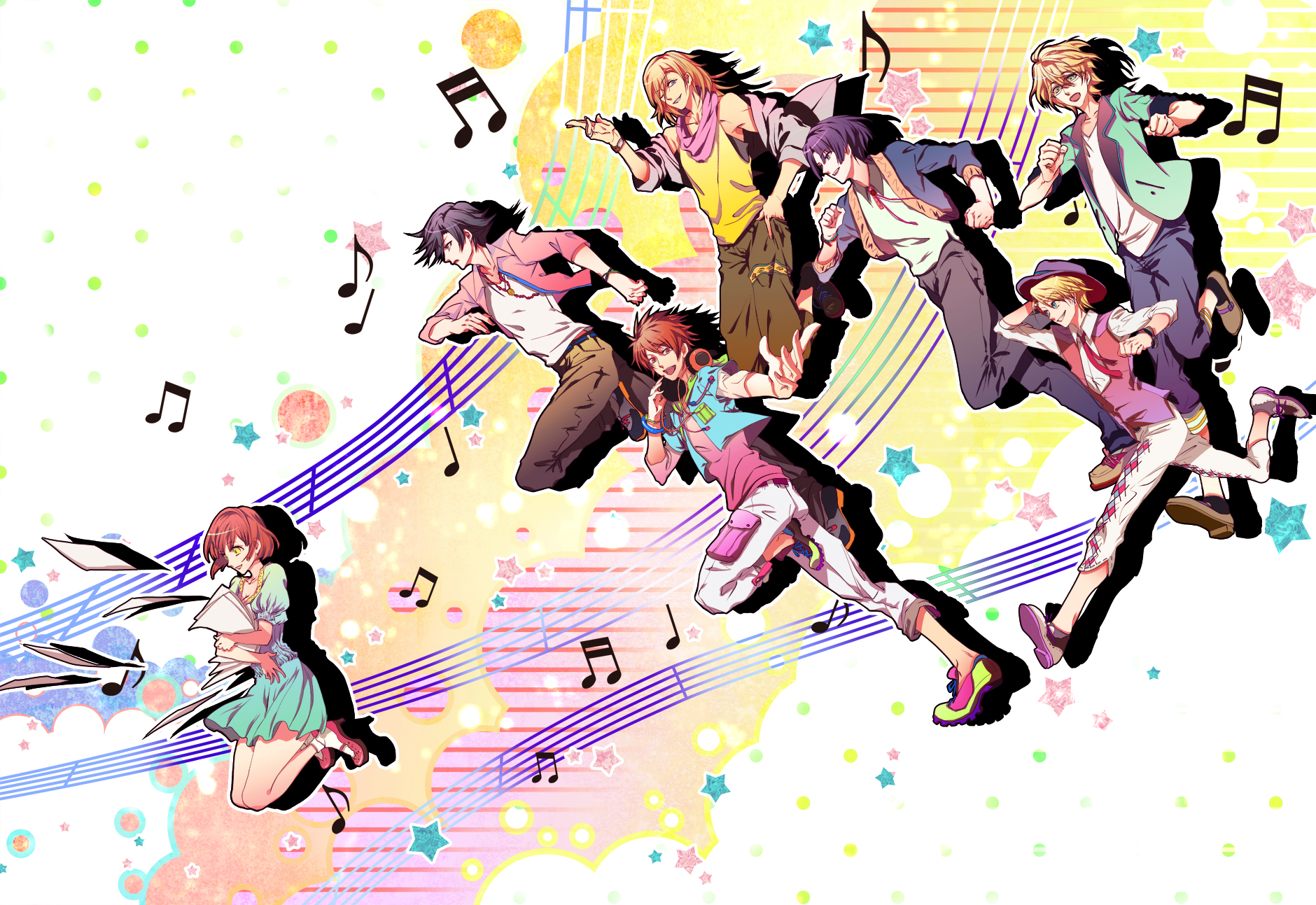Nanami Haruka and male idols singing and dancing HD Wallpaper