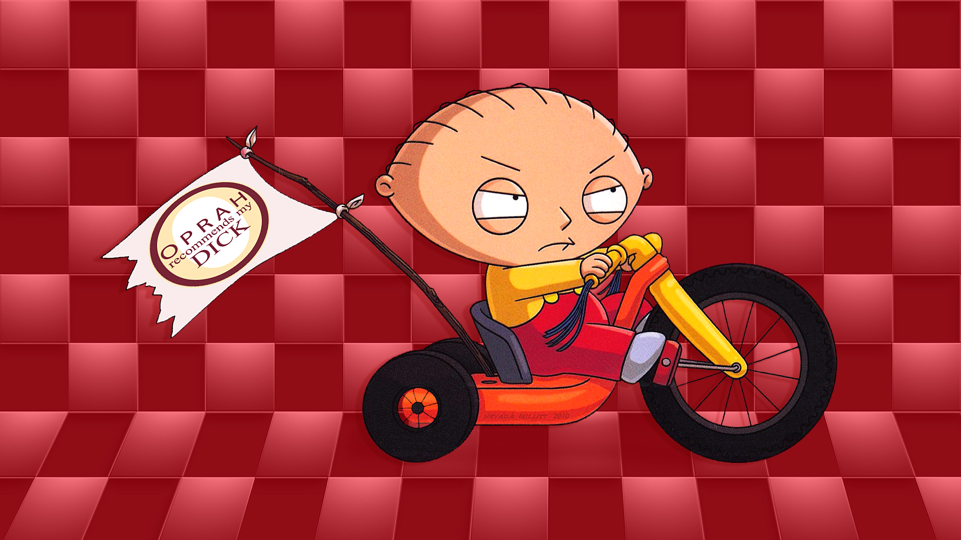 Stewie Griffin on a Big Wheel with a flag HD Wallpaper