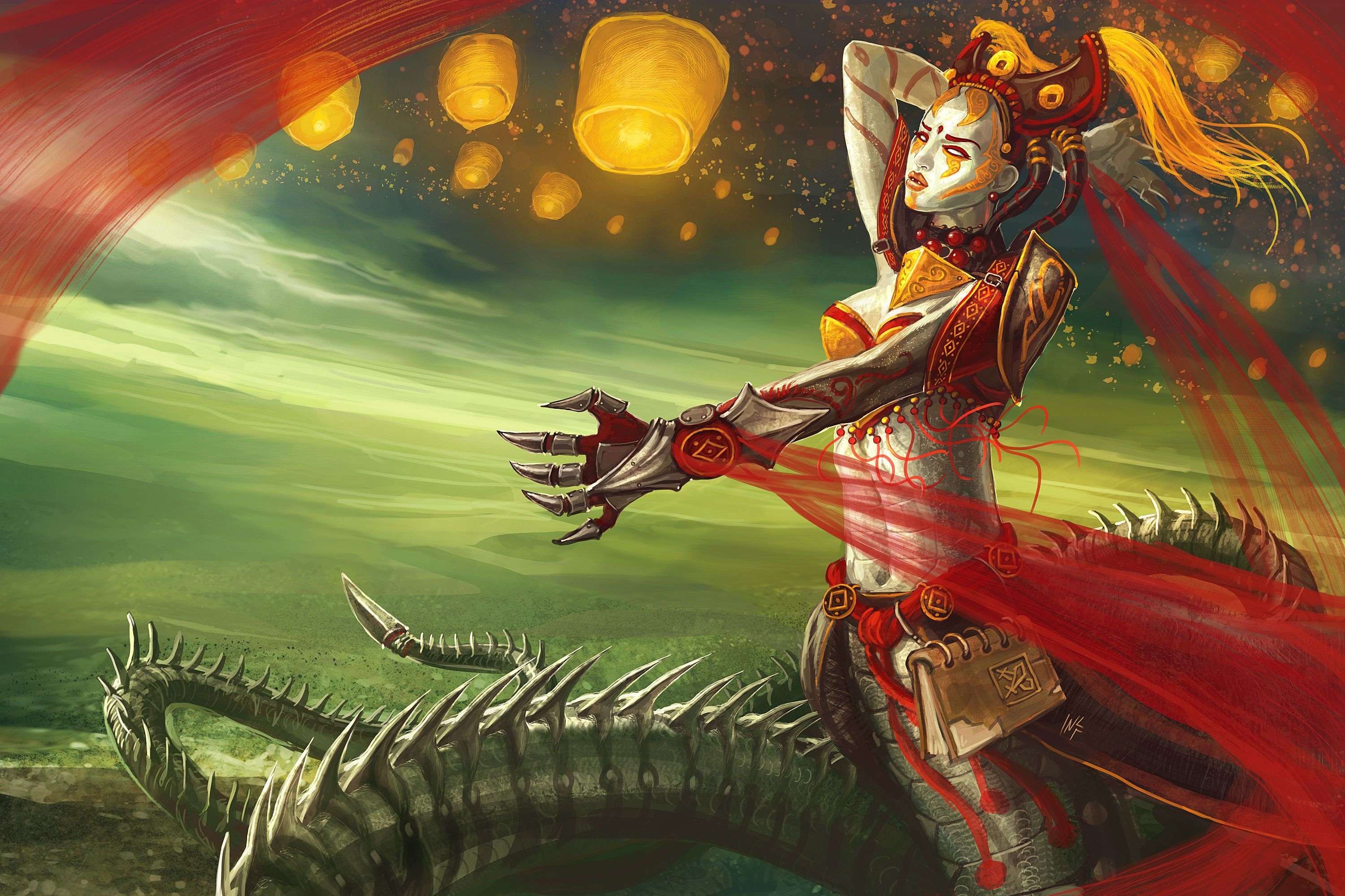 Cassiopeia from League of Legends with lanterns HD Wallpaper