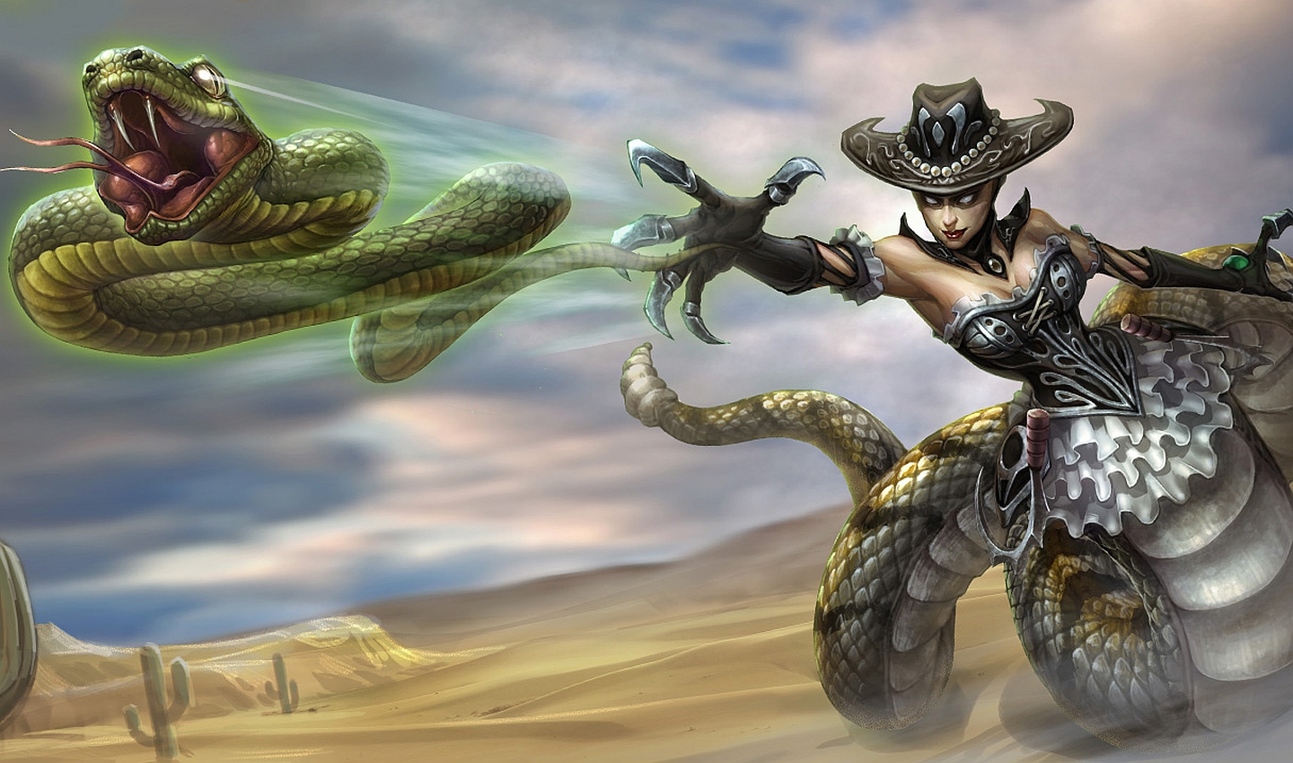 Cassiopeia from League of Legends in a desert HD Wallpaper