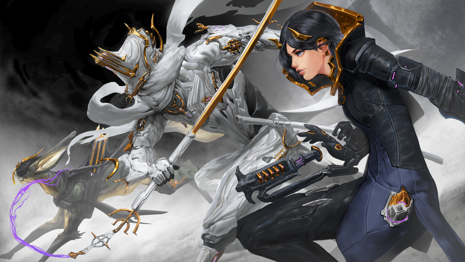 Excalibur and a woman from Warframe HD Wallpaper