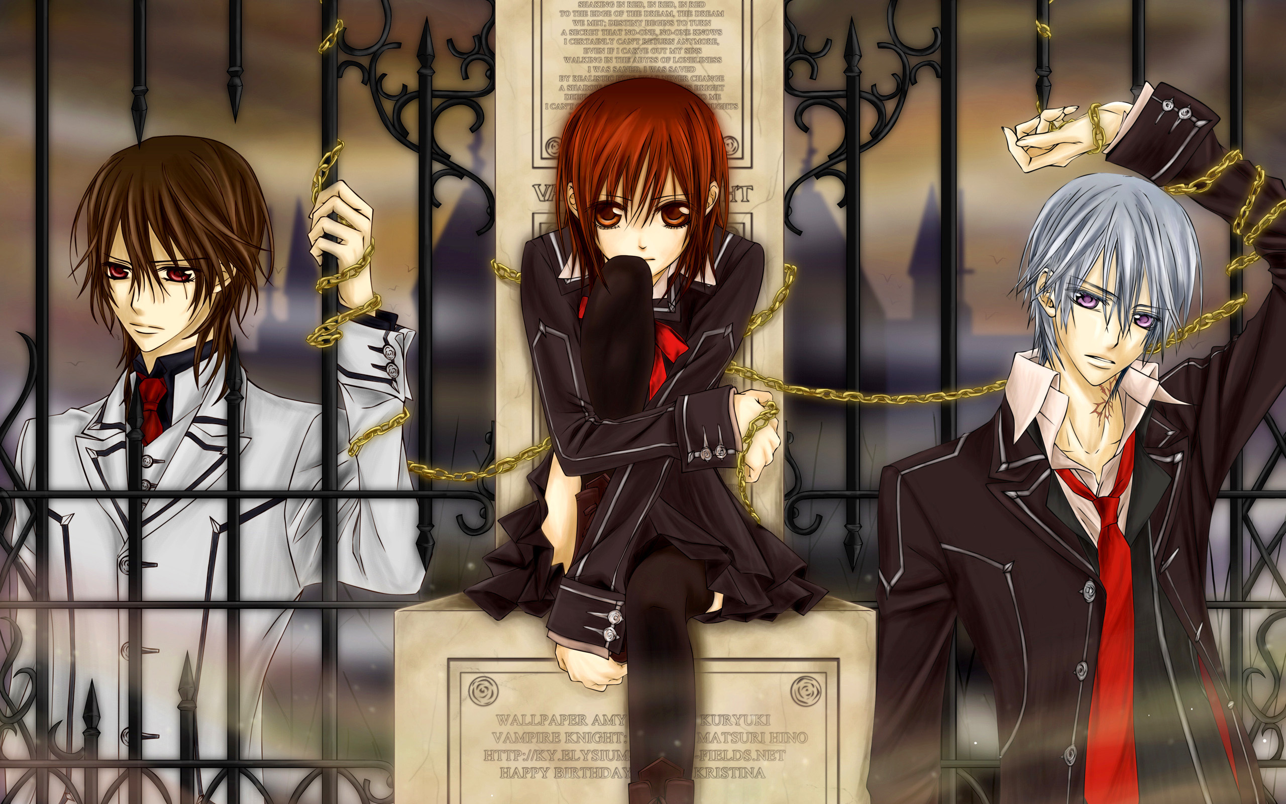 Yuki Cross and two male vampires from Vampire Knight HD Wallpaper