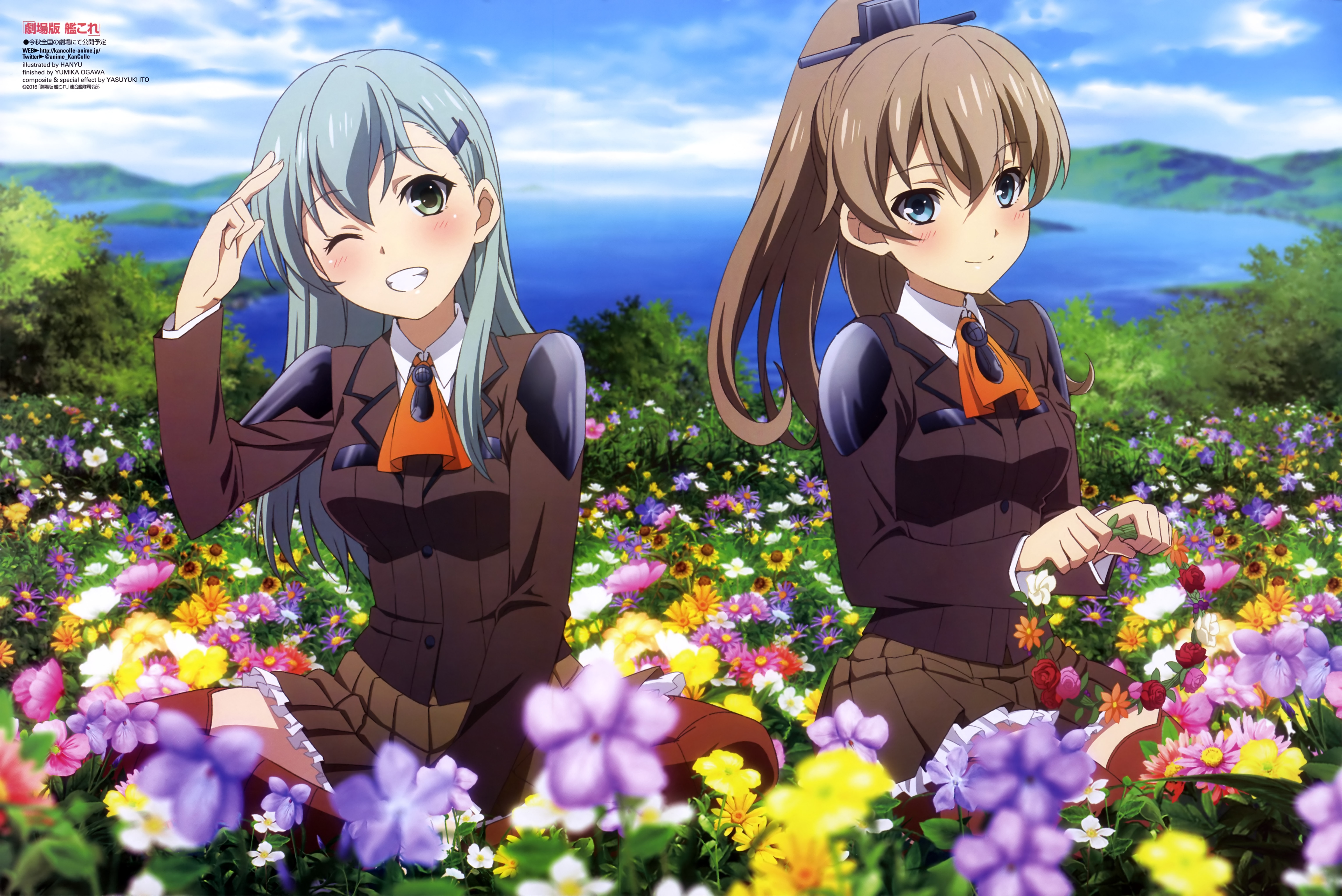 Suzuya from Kancolle in a flower field HD Wallpaper