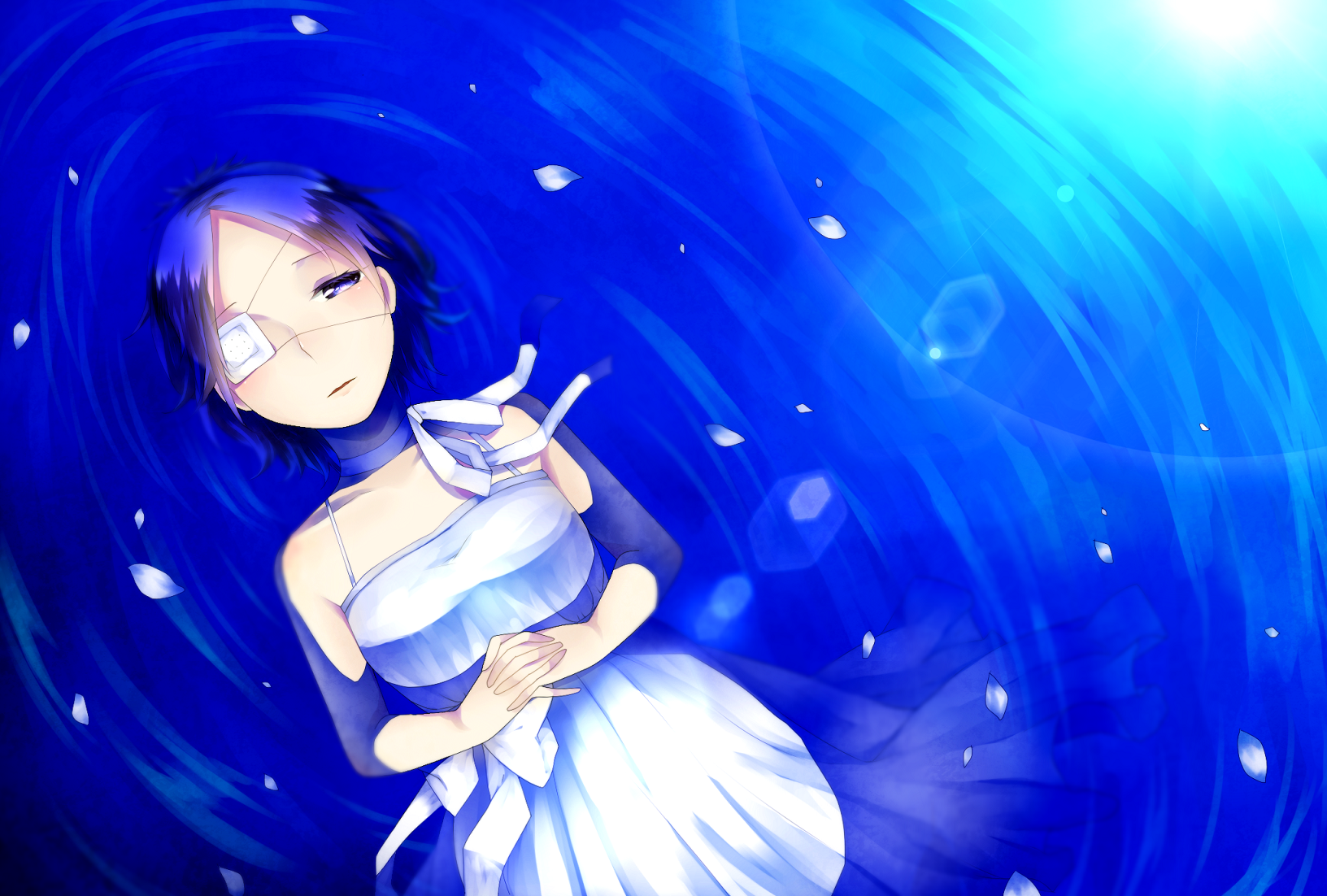 Girl with eye patch in blue vortex HD Wallpaper