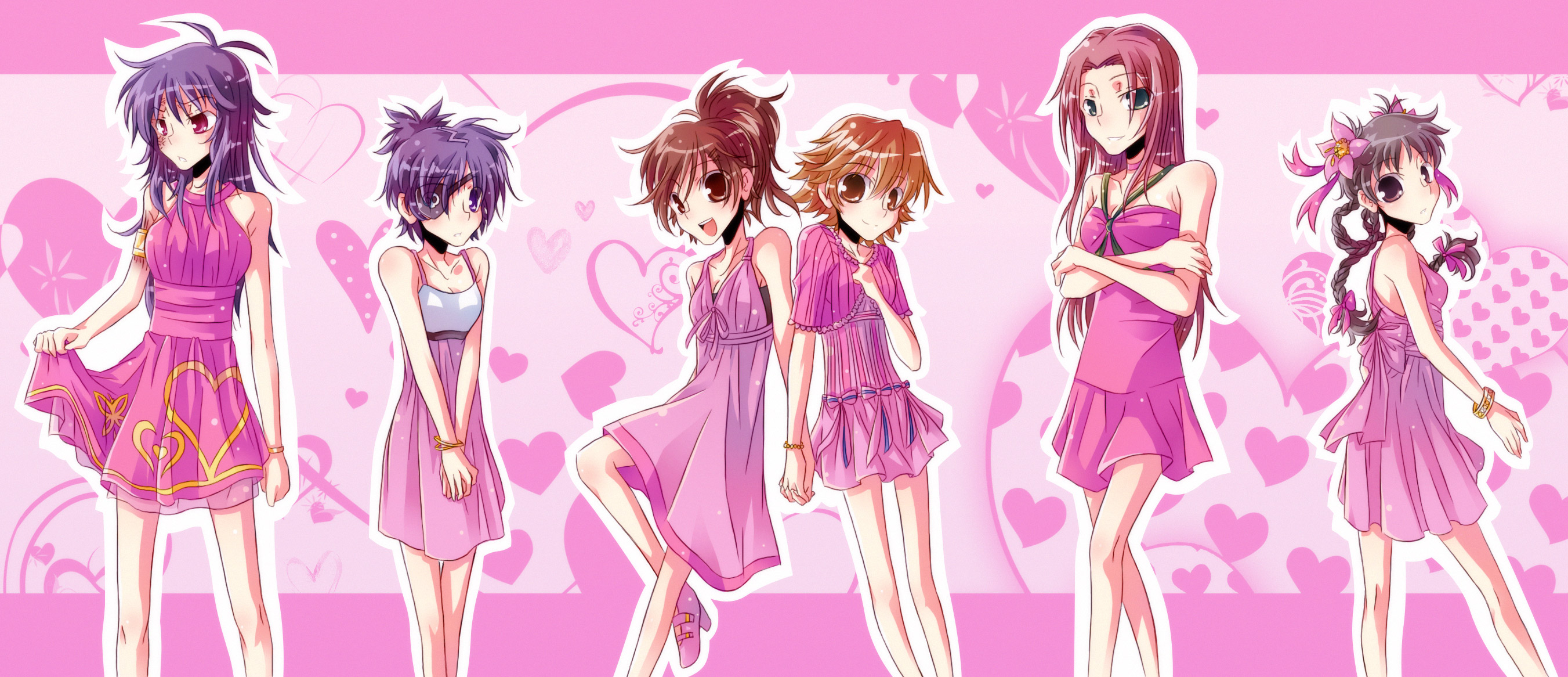 Six girls in pink dresses HD Wallpaper