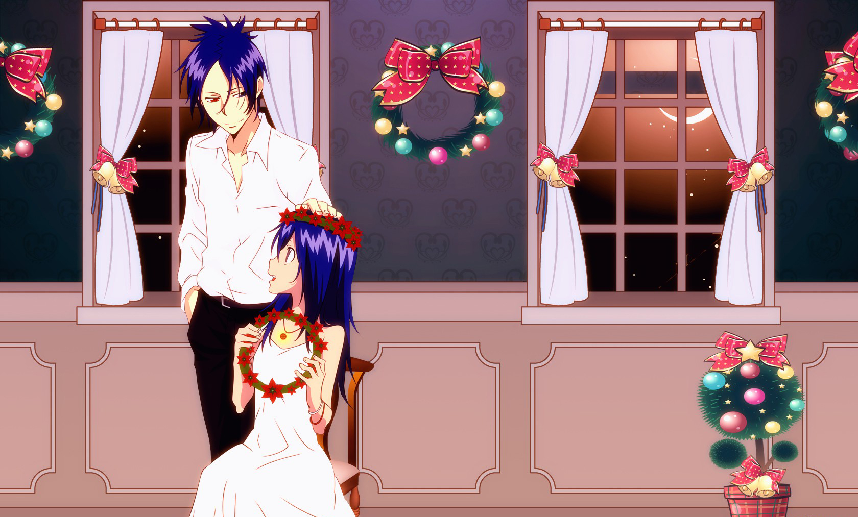 Couple in Christmas Decorations HD Wallpaper