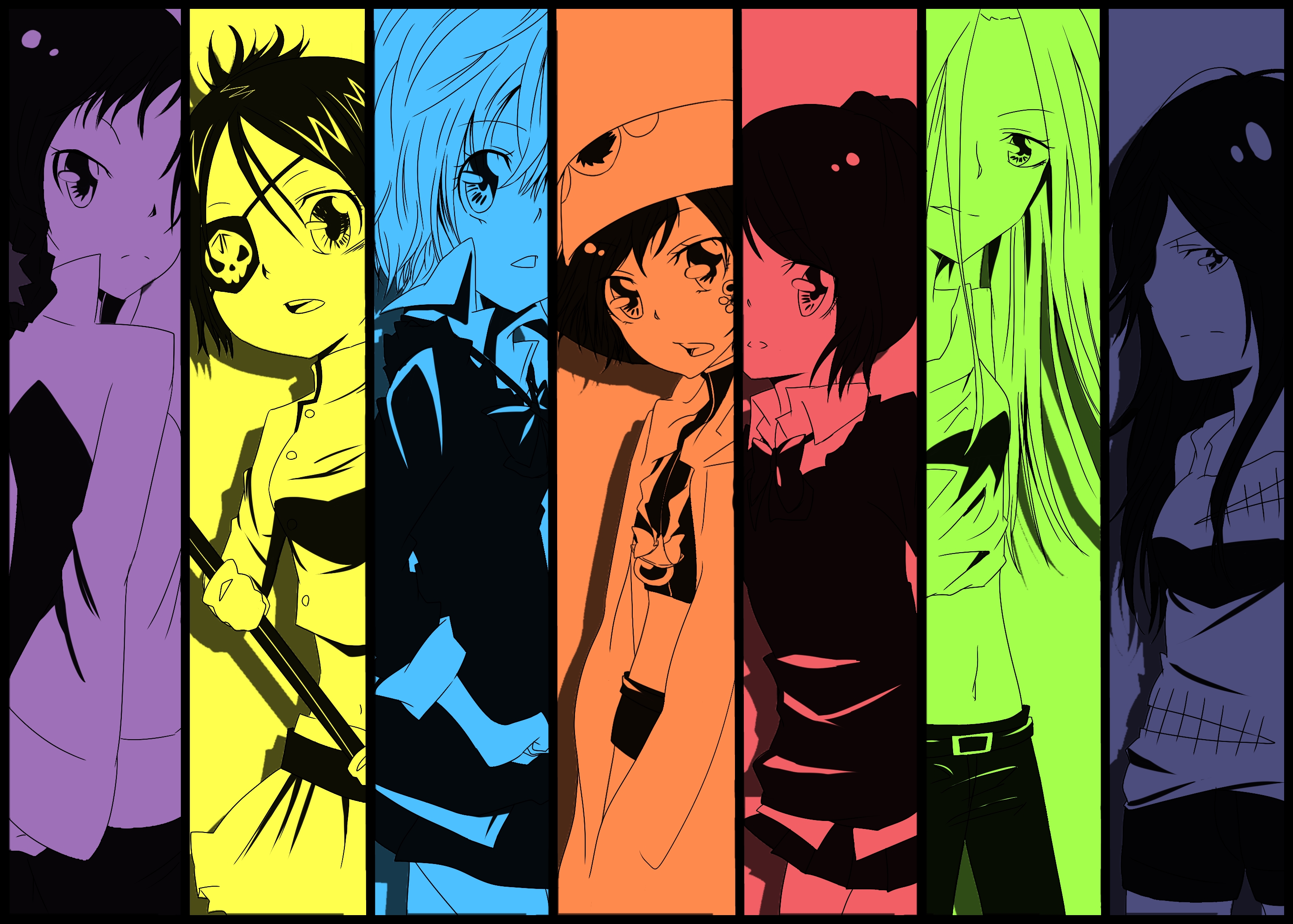 Chrome Dokuro and friends in colorful panels HD Wallpaper