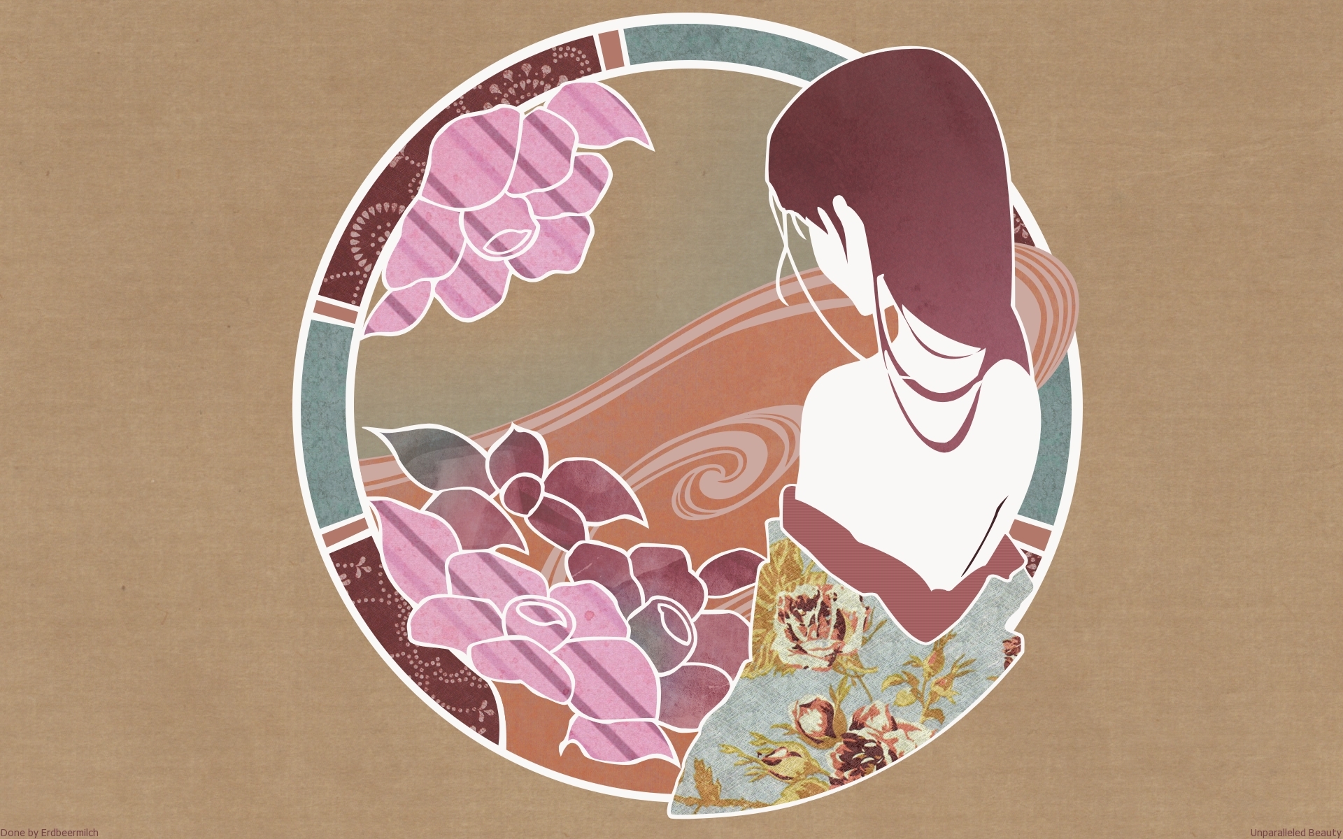 Girl with flowers and abstract patterns HD Wallpaper