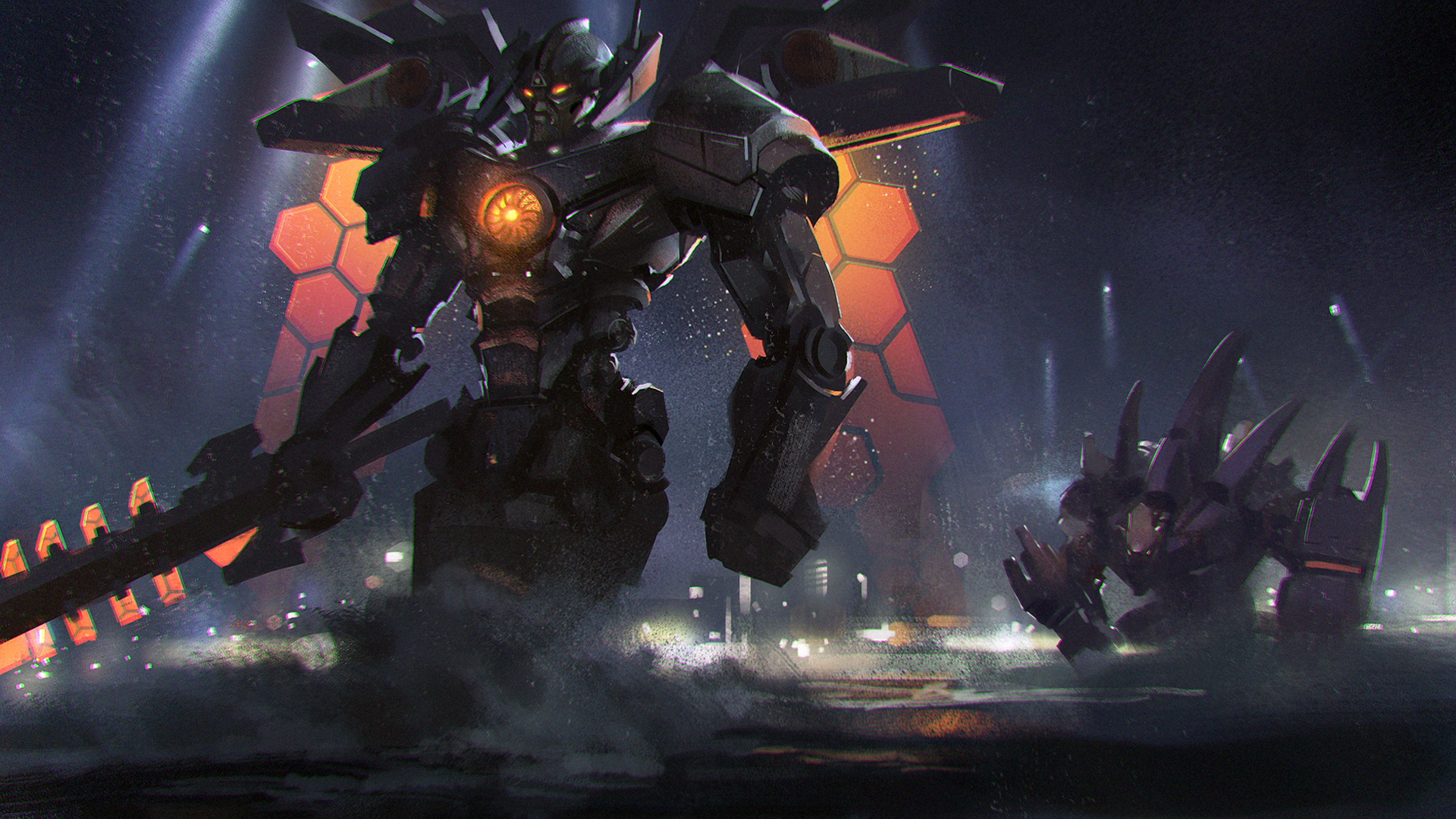 Malphite from League of Legends in a dark city HD Wallpaper