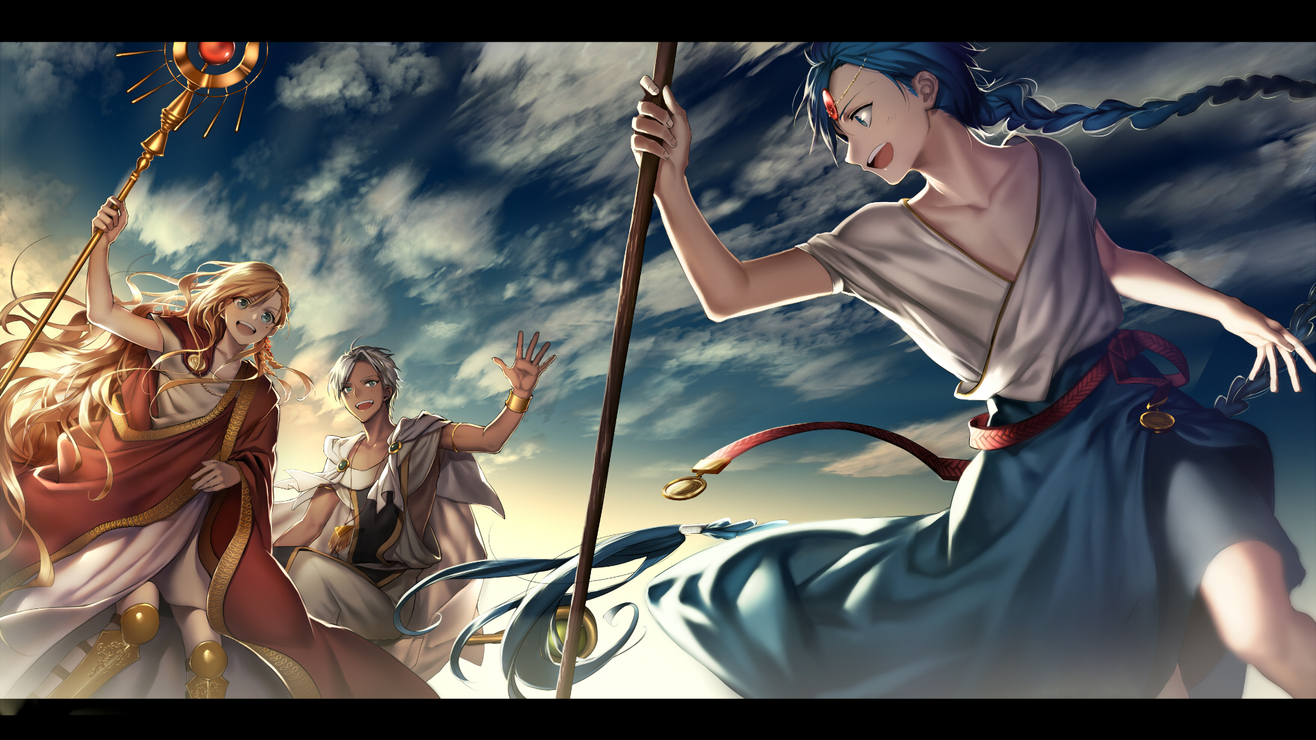Aladdin (Magi) characters in a sky setting HD Wallpaper
