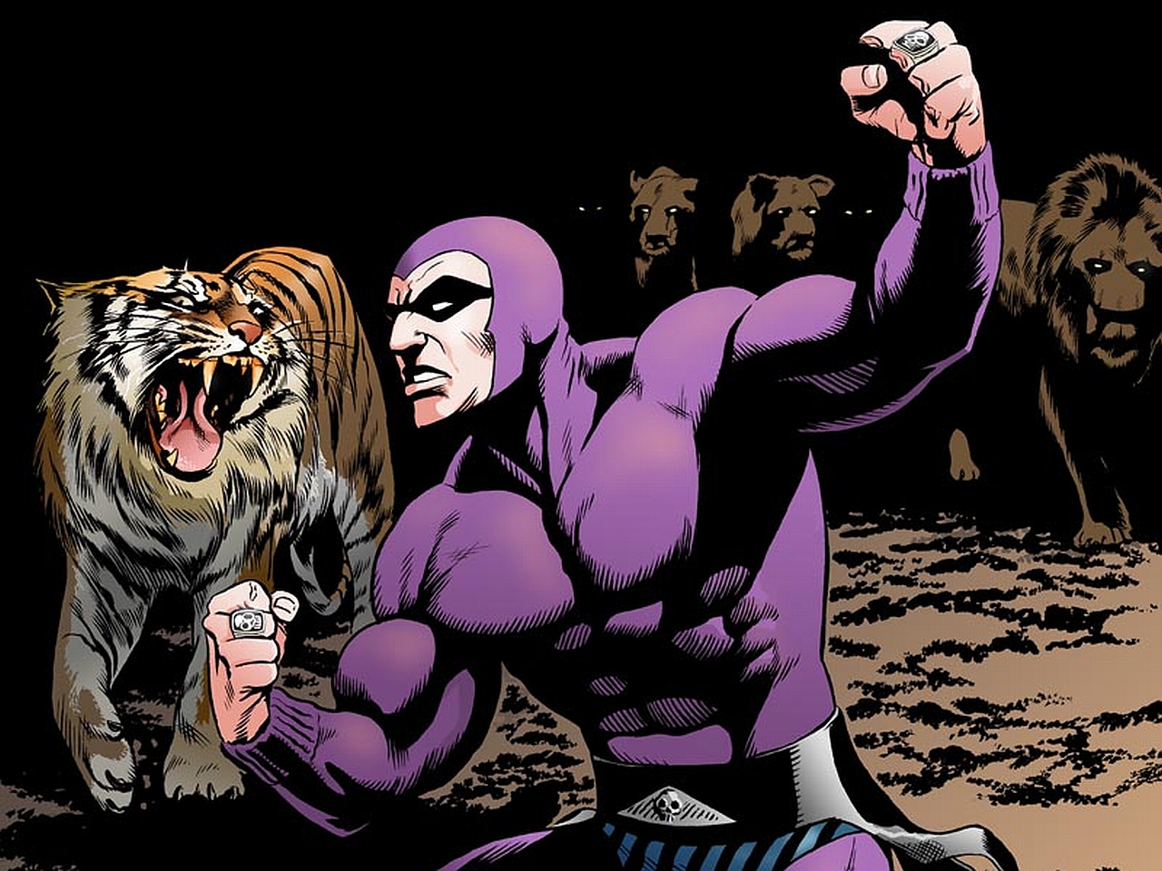 The Phantom with a Tiger and Lions HD Wallpaper