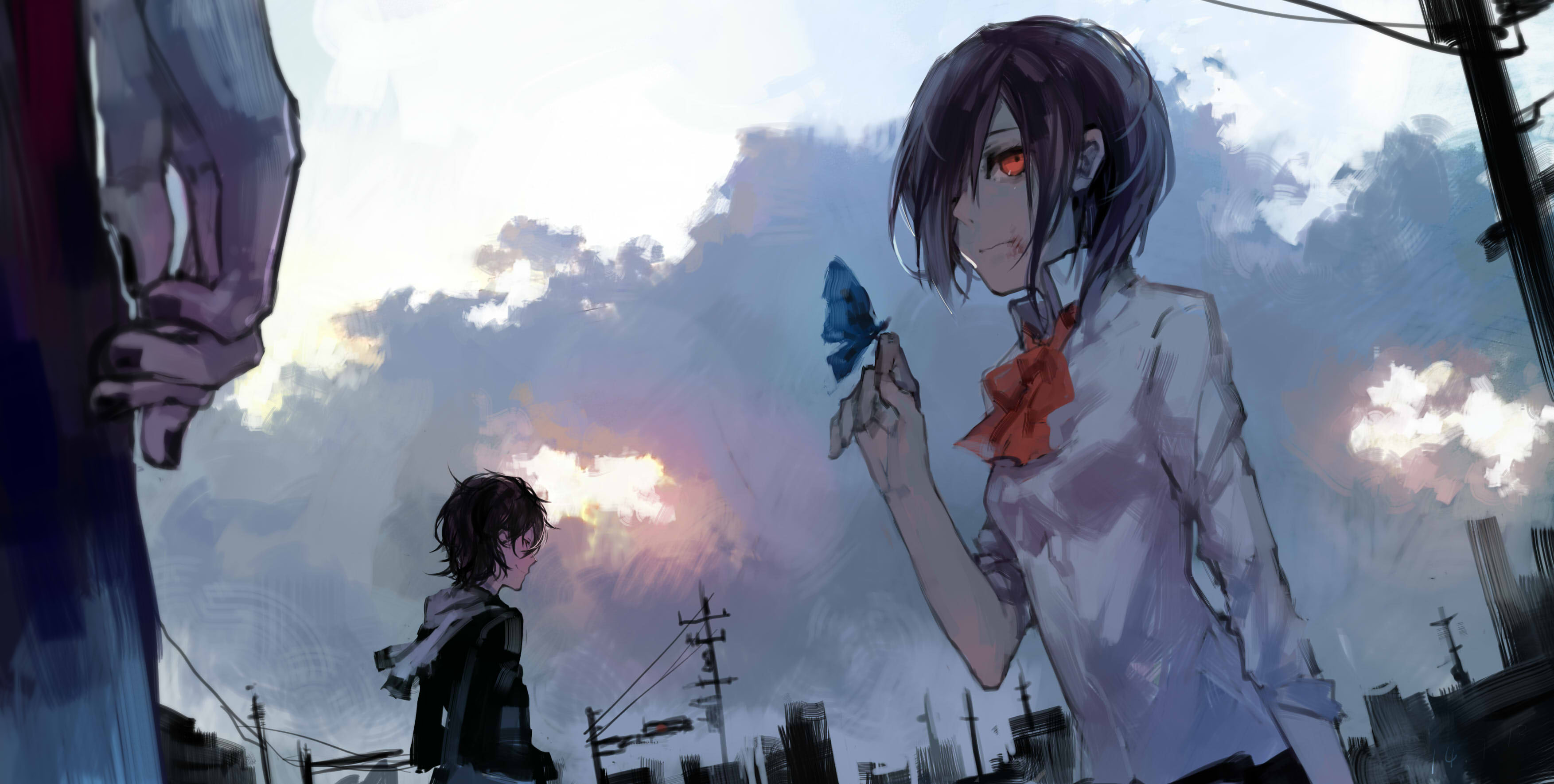 Touka Kirishima with a butterfly from Tokyo Ghoul HD Wallpaper