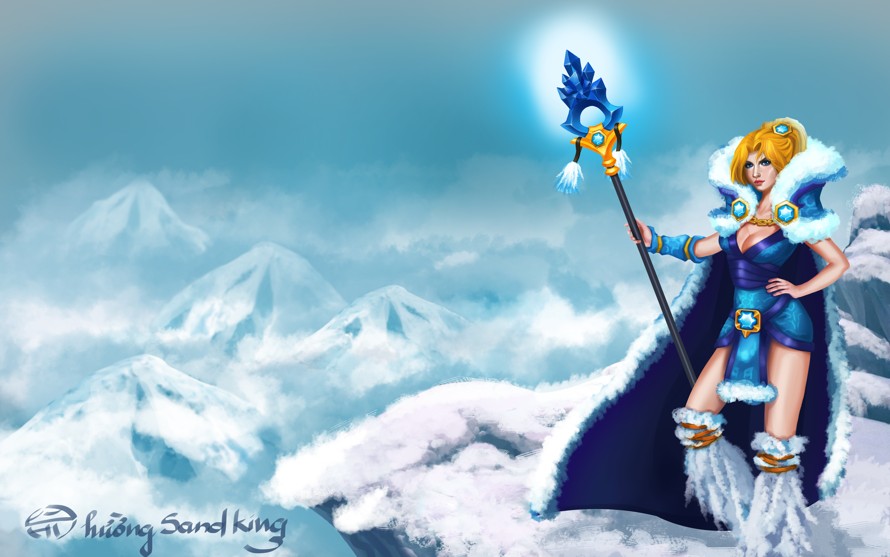 Crystal Maiden from DotA 2 in a snowy landscape HD Wallpaper