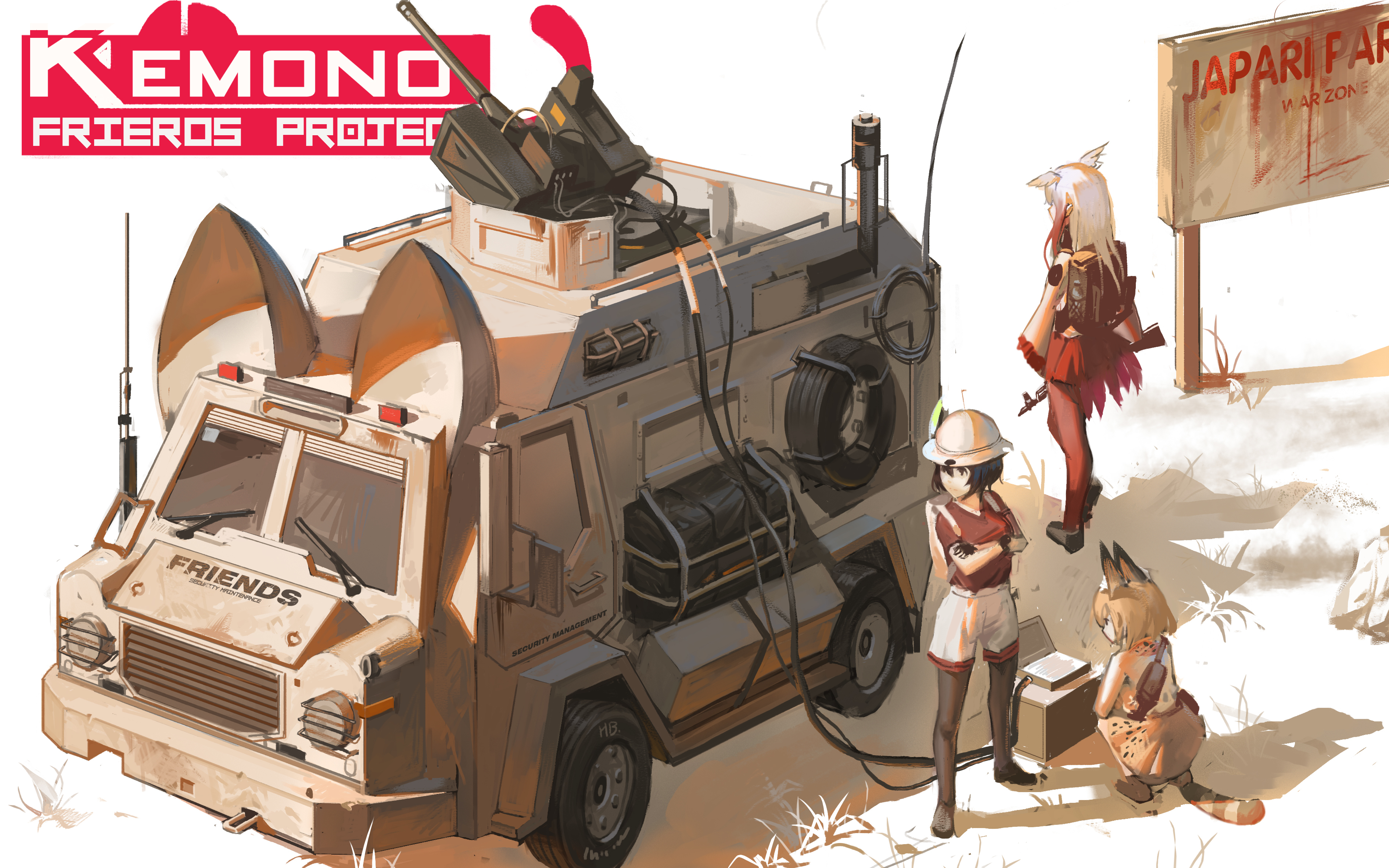 Kemono Friends Project vehicle with characters HD Wallpaper