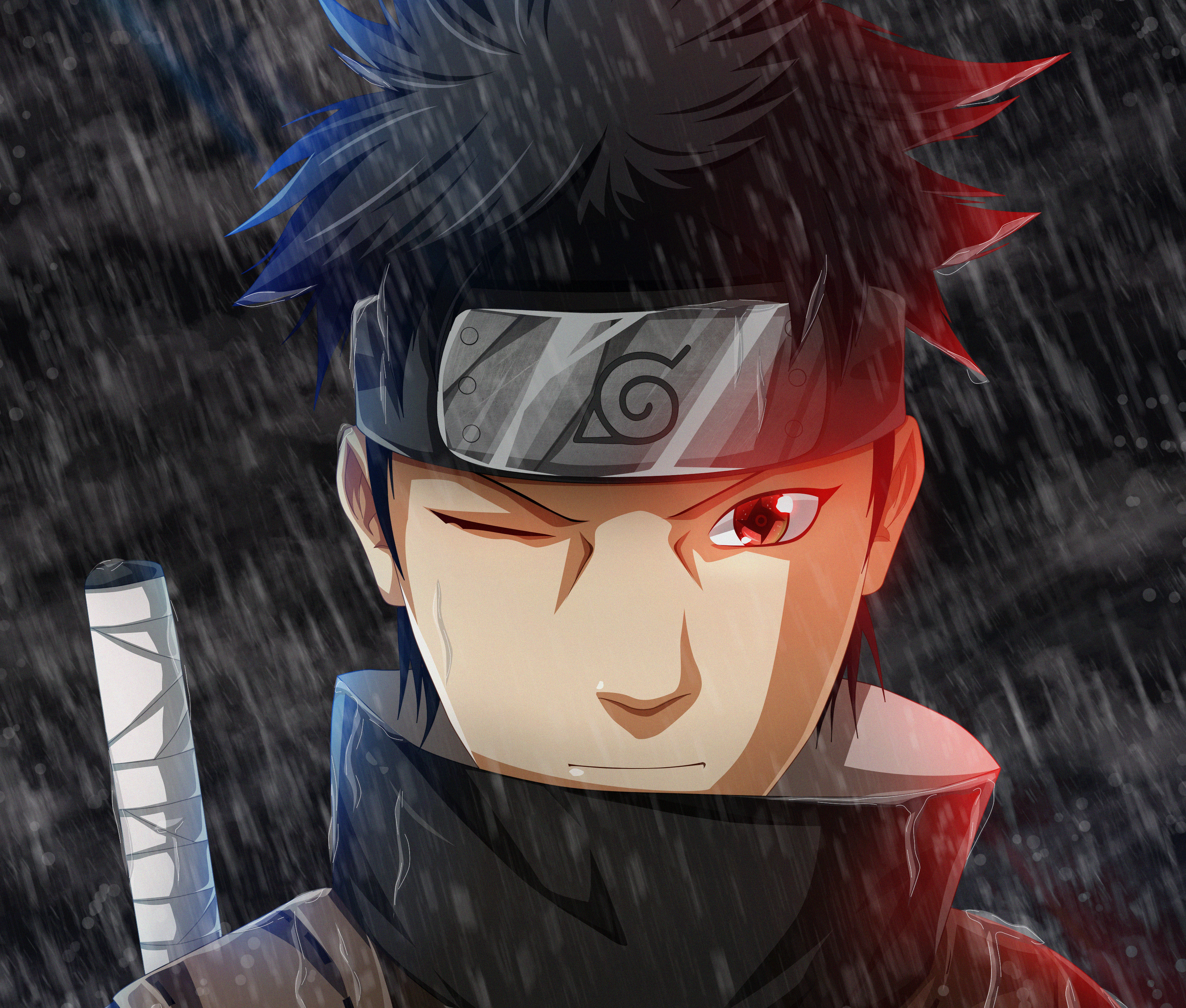 Shisui Uchiha with Intense Gaze in the Rain HD Wallpaper