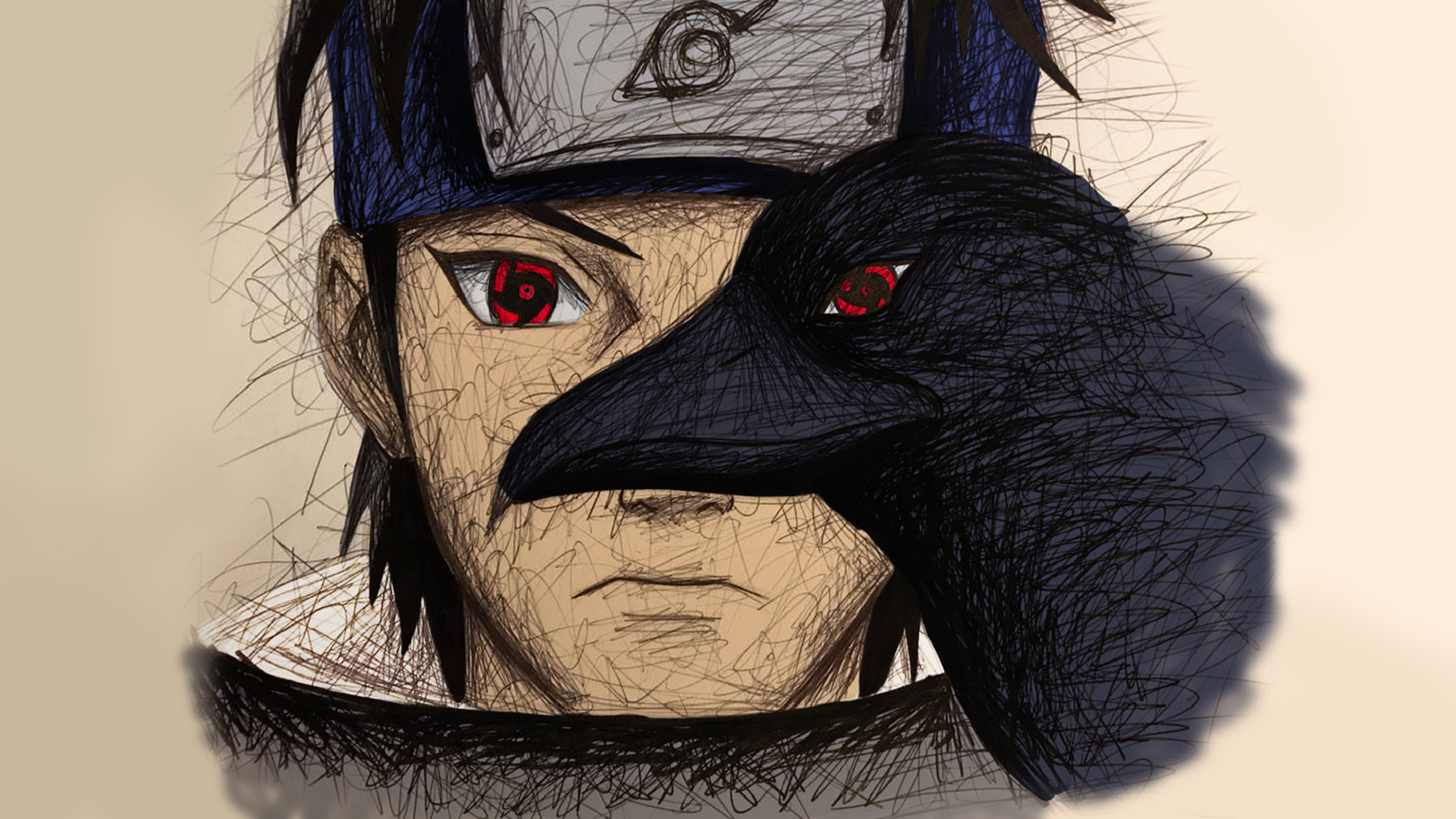 Shisui Uchiha with Crow and Sharingan Eyes HD Wallpaper