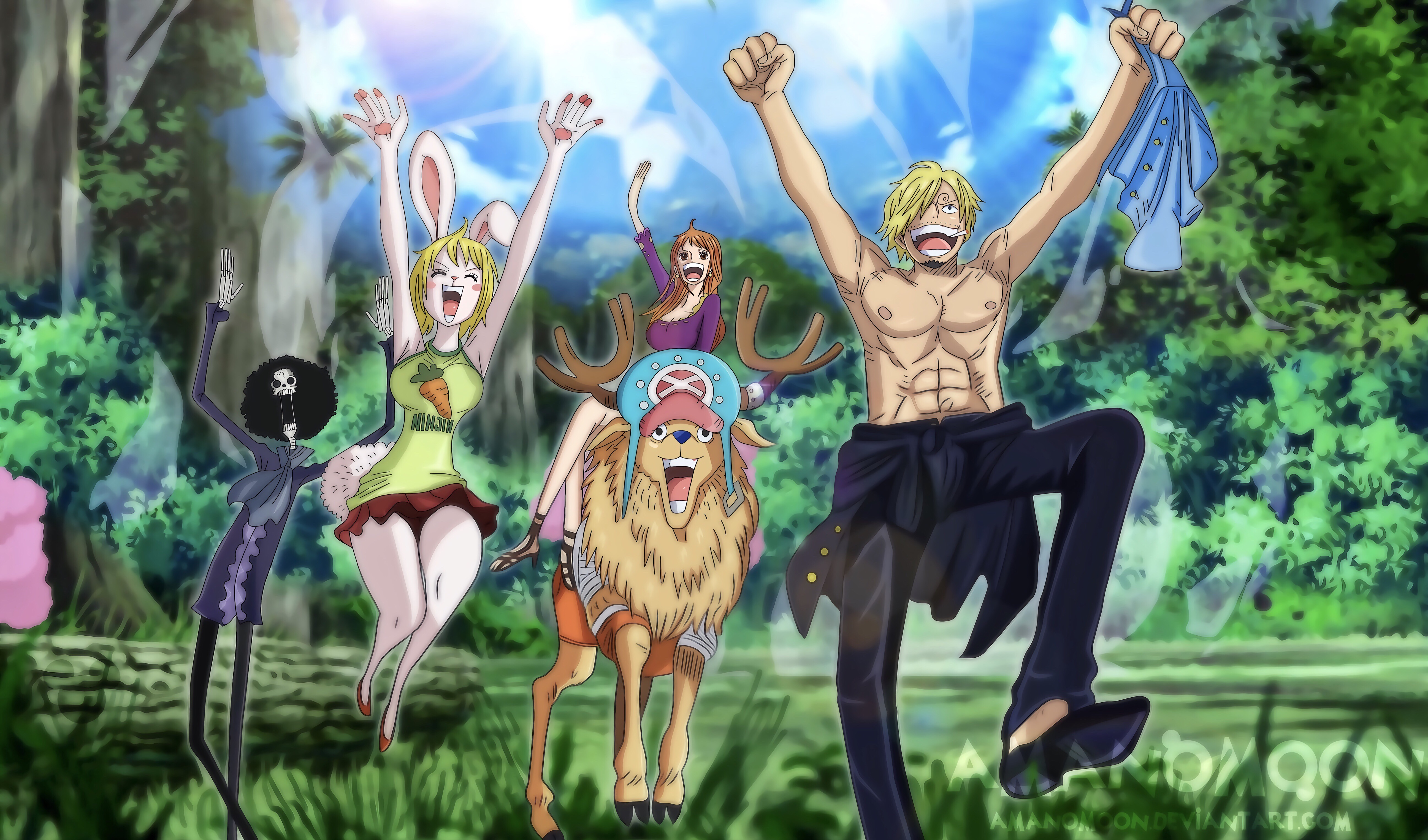 Carrot, Nami, Chopper, Brook, and Sanji from One Piece HD Wallpaper