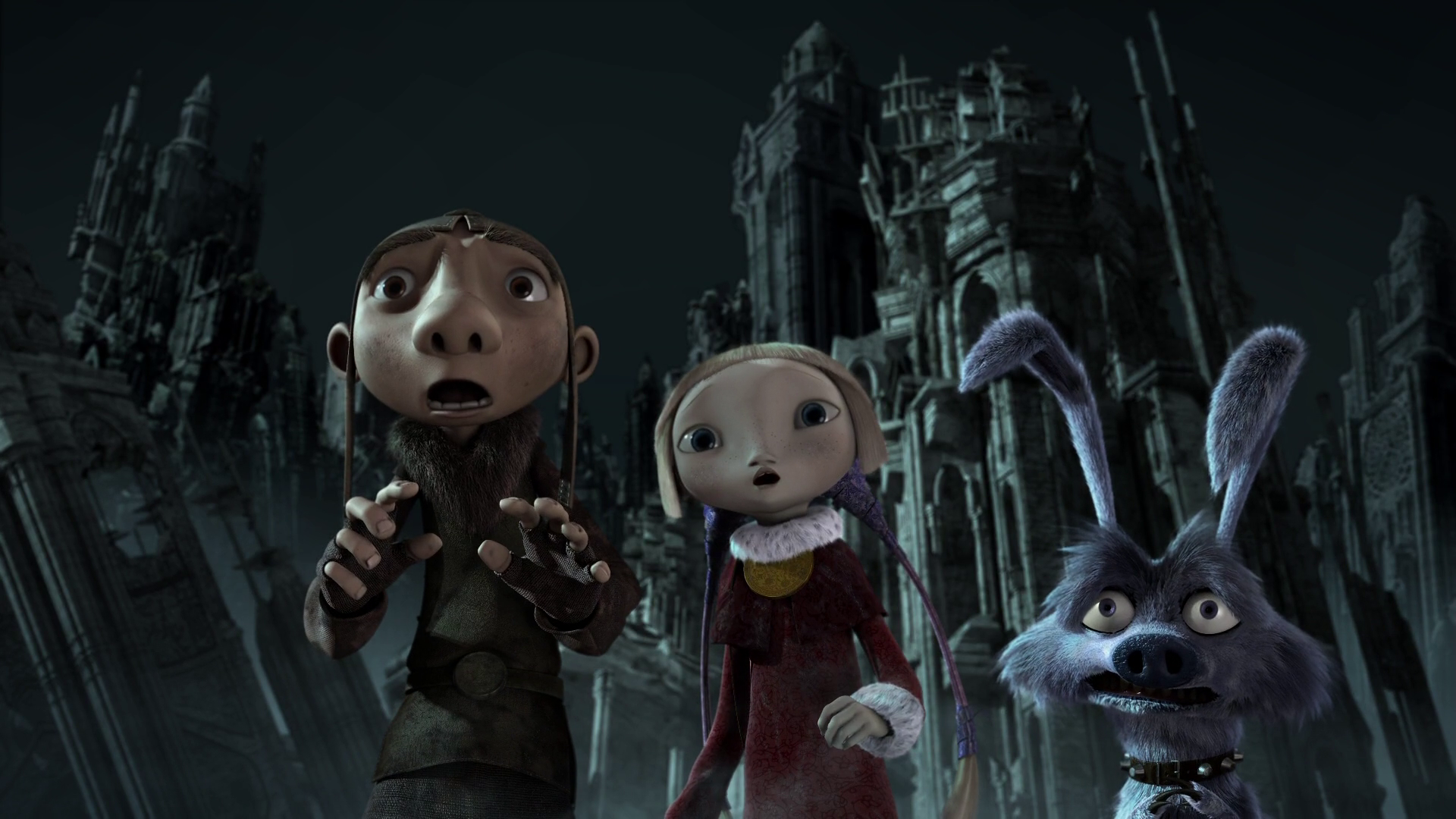Gwizdo and friends in front of a dark castle HD Wallpaper