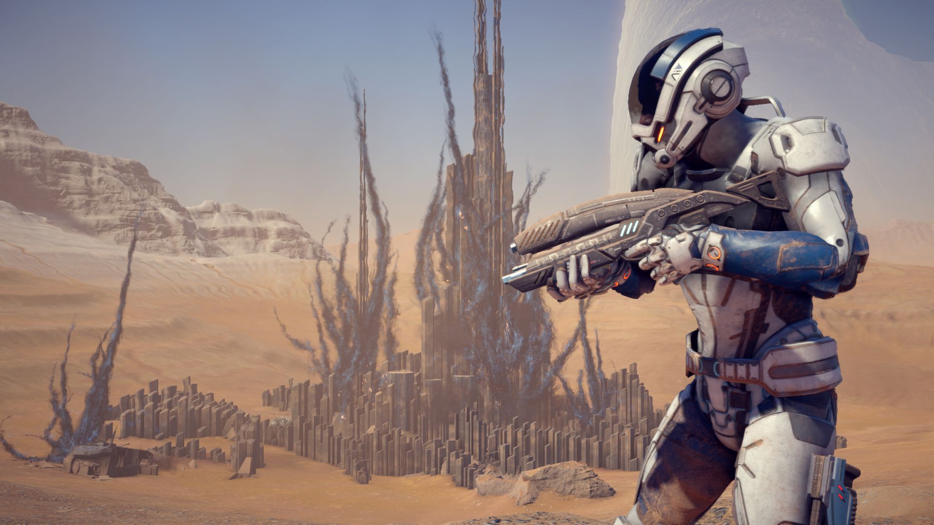 Scott Ryder from Mass Effect Andromeda on an alien planet HD Wallpaper