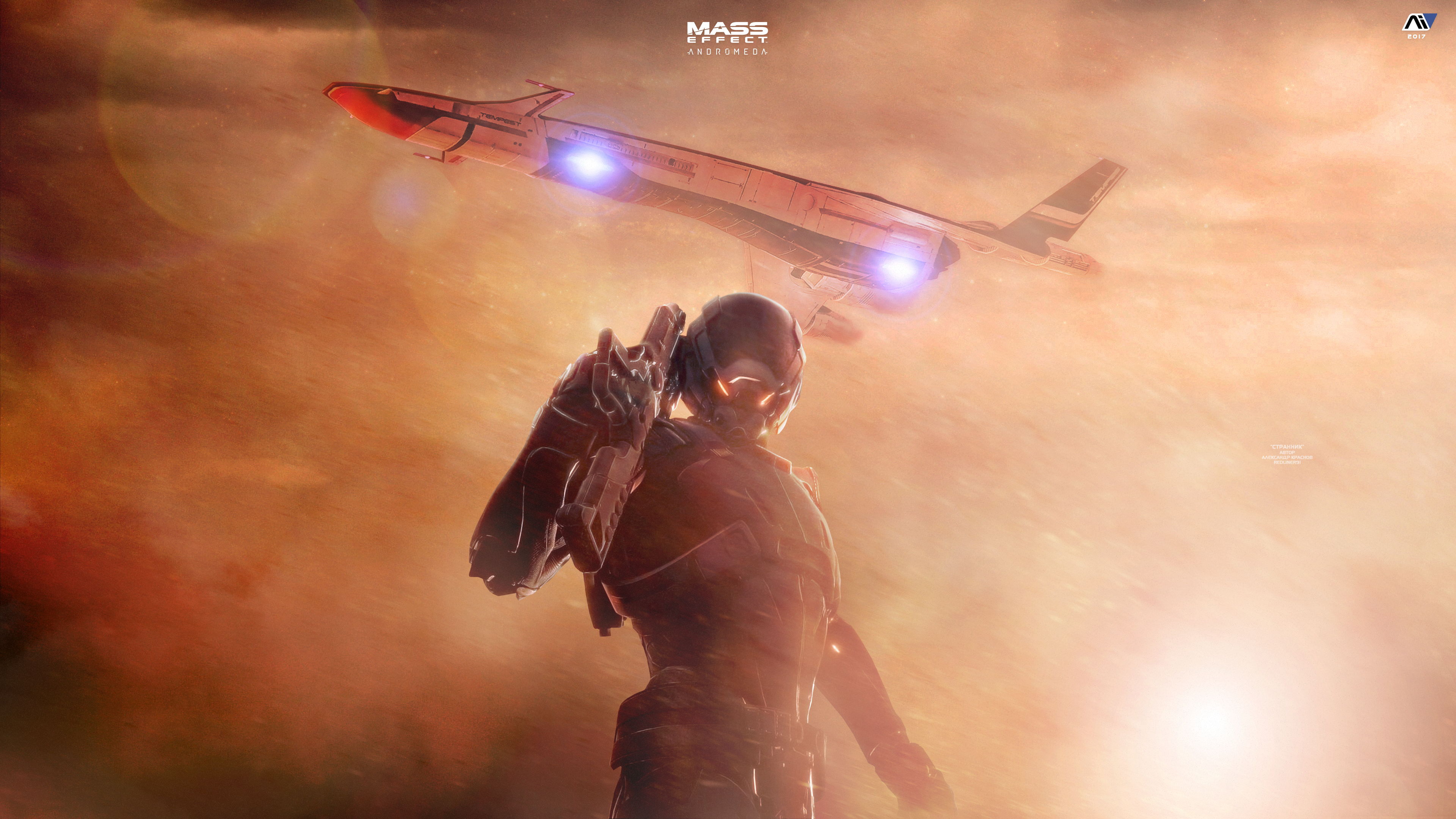 Scott Ryder from Mass Effect: Andromeda with a ship HD Wallpaper