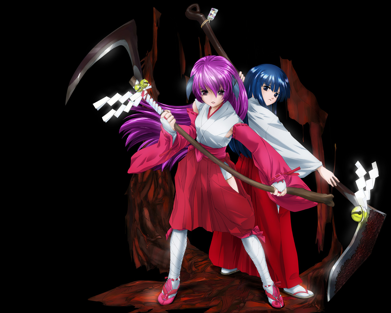 Furude Rika and another girl with scythes HD Wallpaper