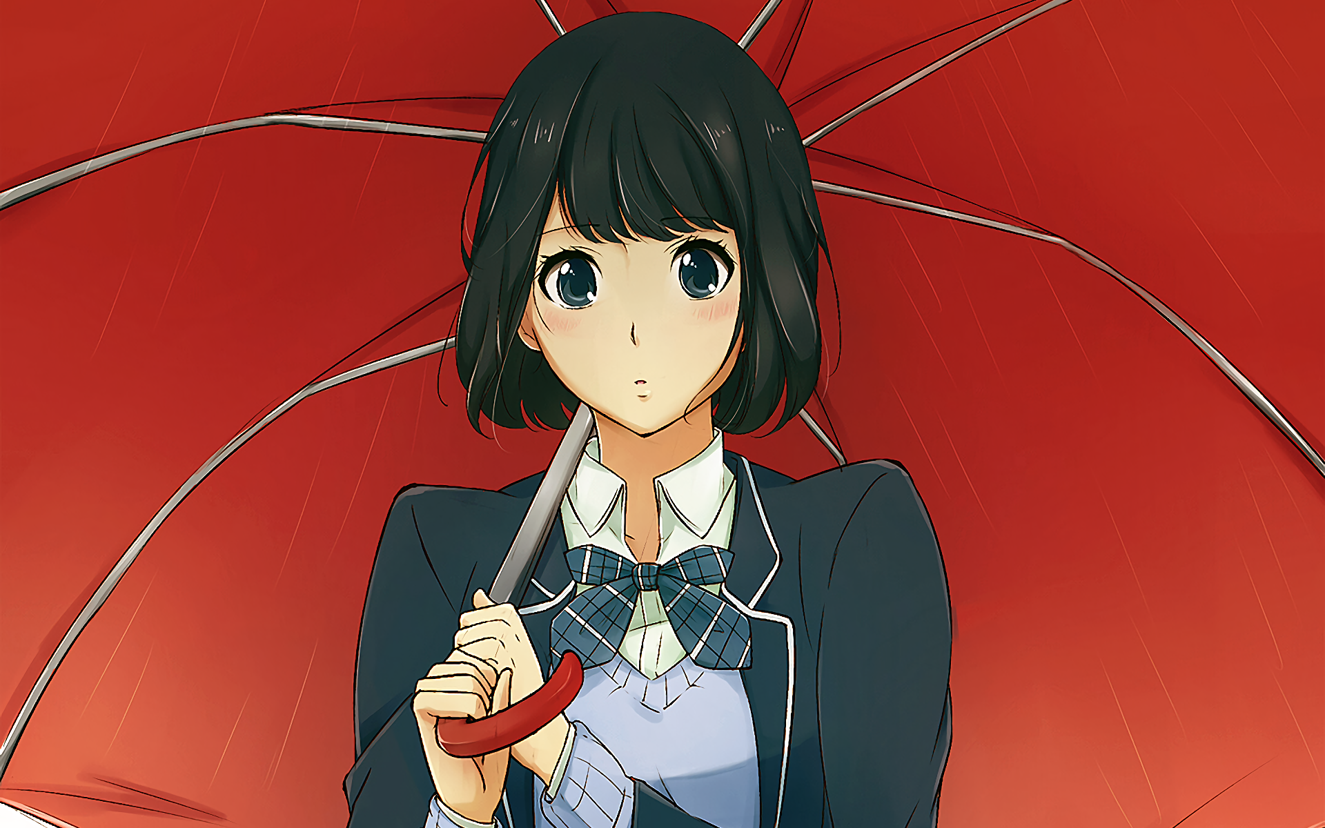 Misaki Takasaki with Red Umbrella HD Wallpaper