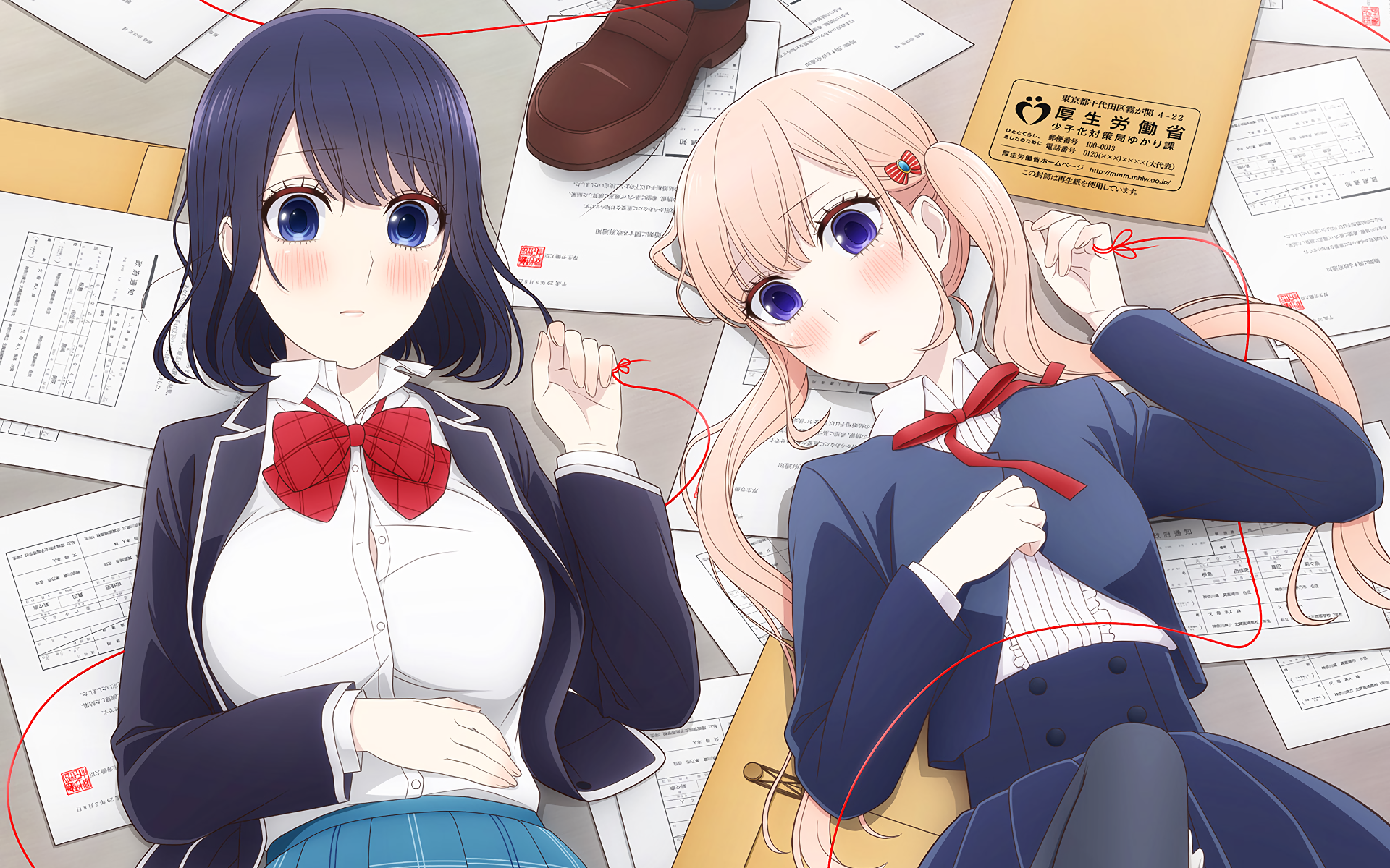 Misaki Takasaki and friend with red string HD Wallpaper