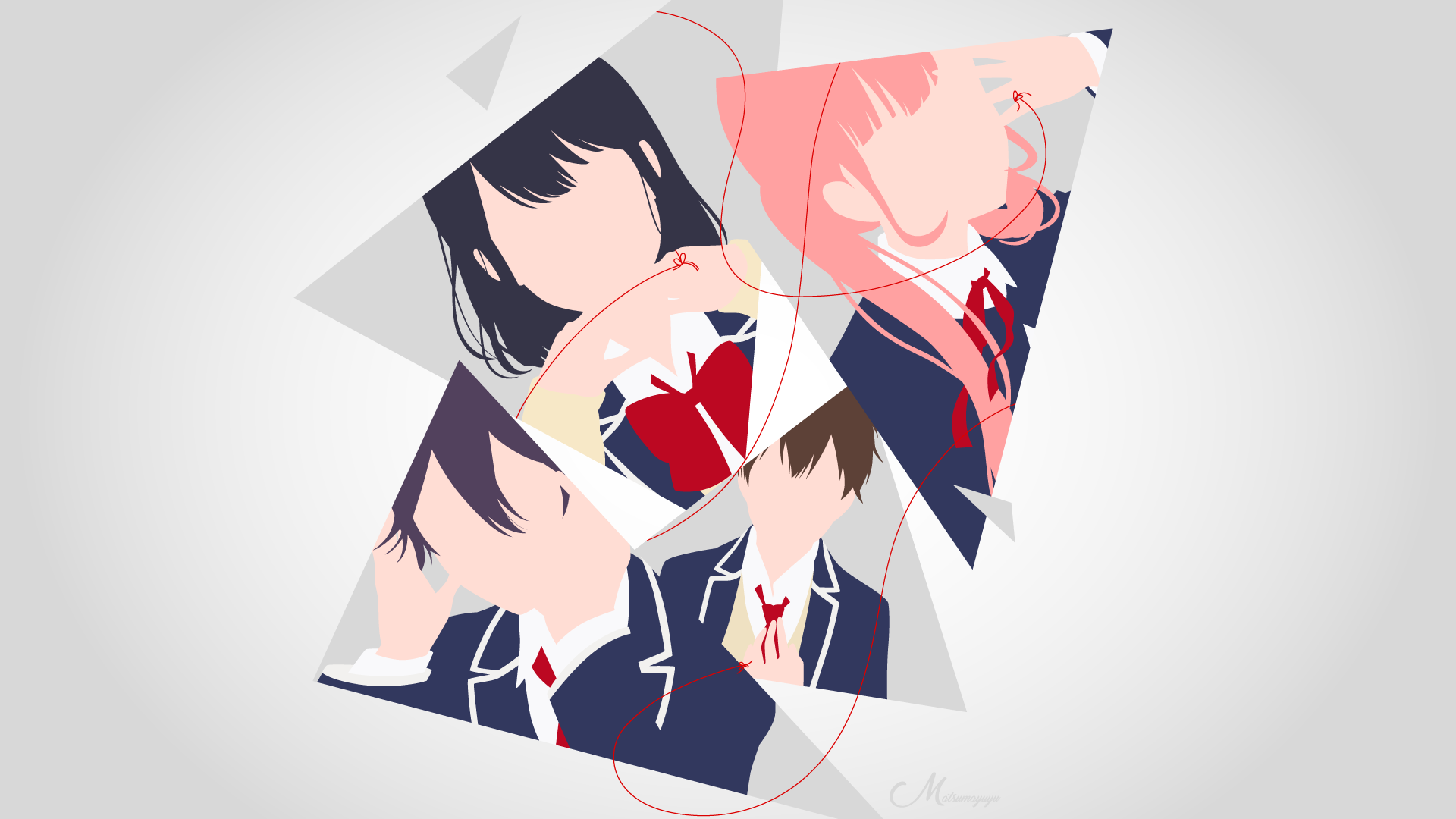 Anime characters connected by red string HD Wallpaper