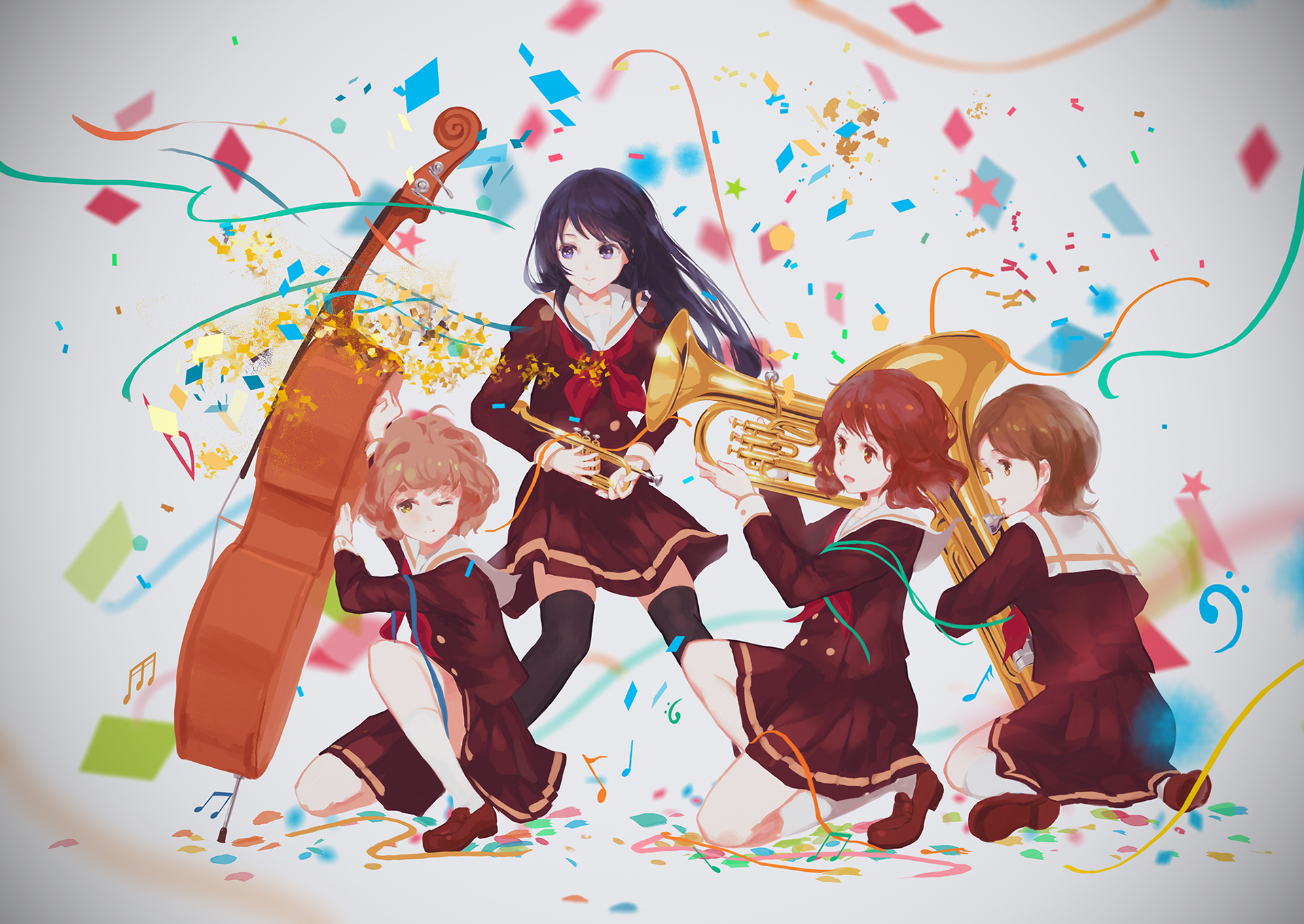 Hazuki Katou and friends with musical instruments HD Wallpaper
