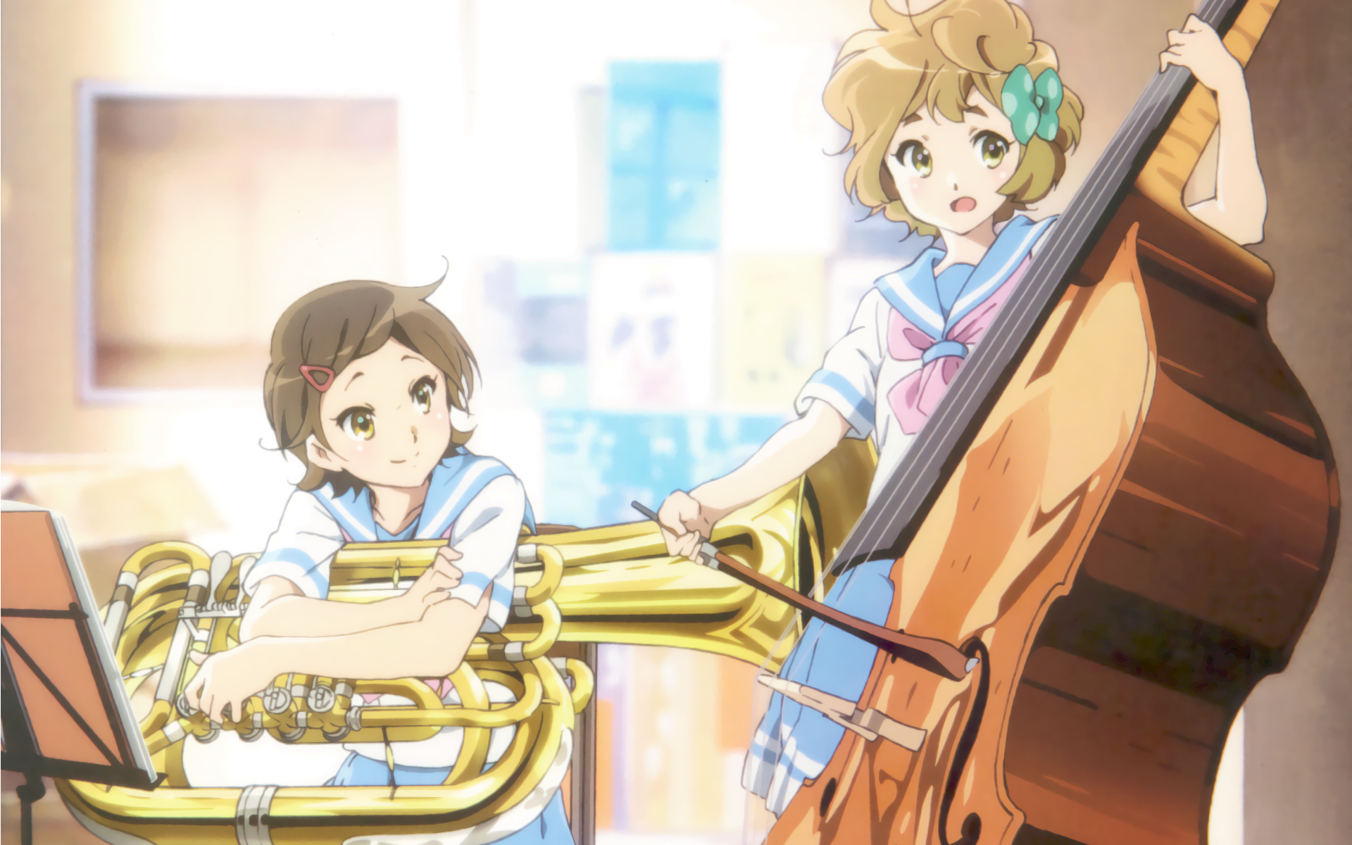 Hazuki Katou playing tuba and cello HD Wallpaper
