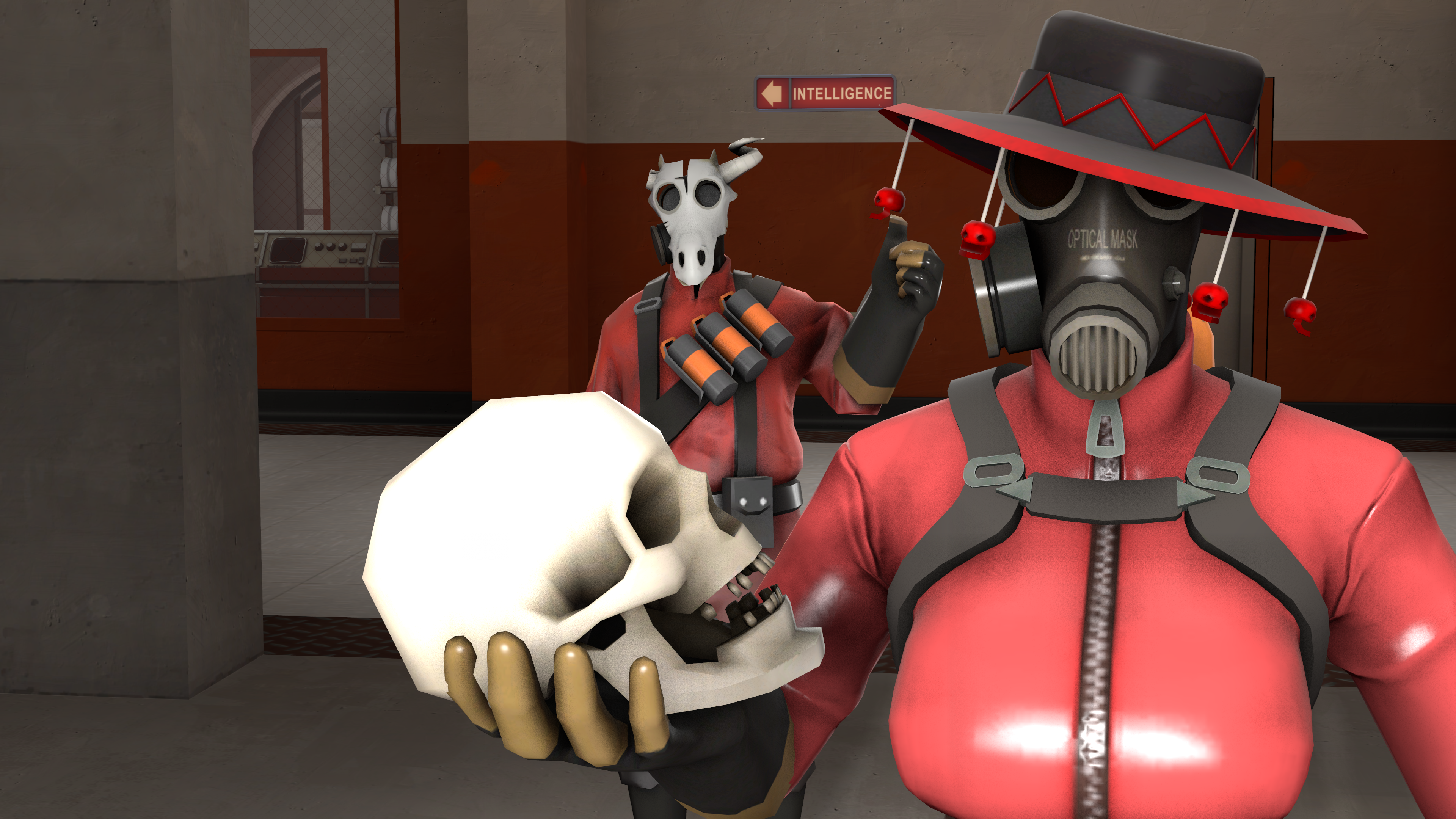Pyro from Team Fortress holding a skull HD Wallpaper