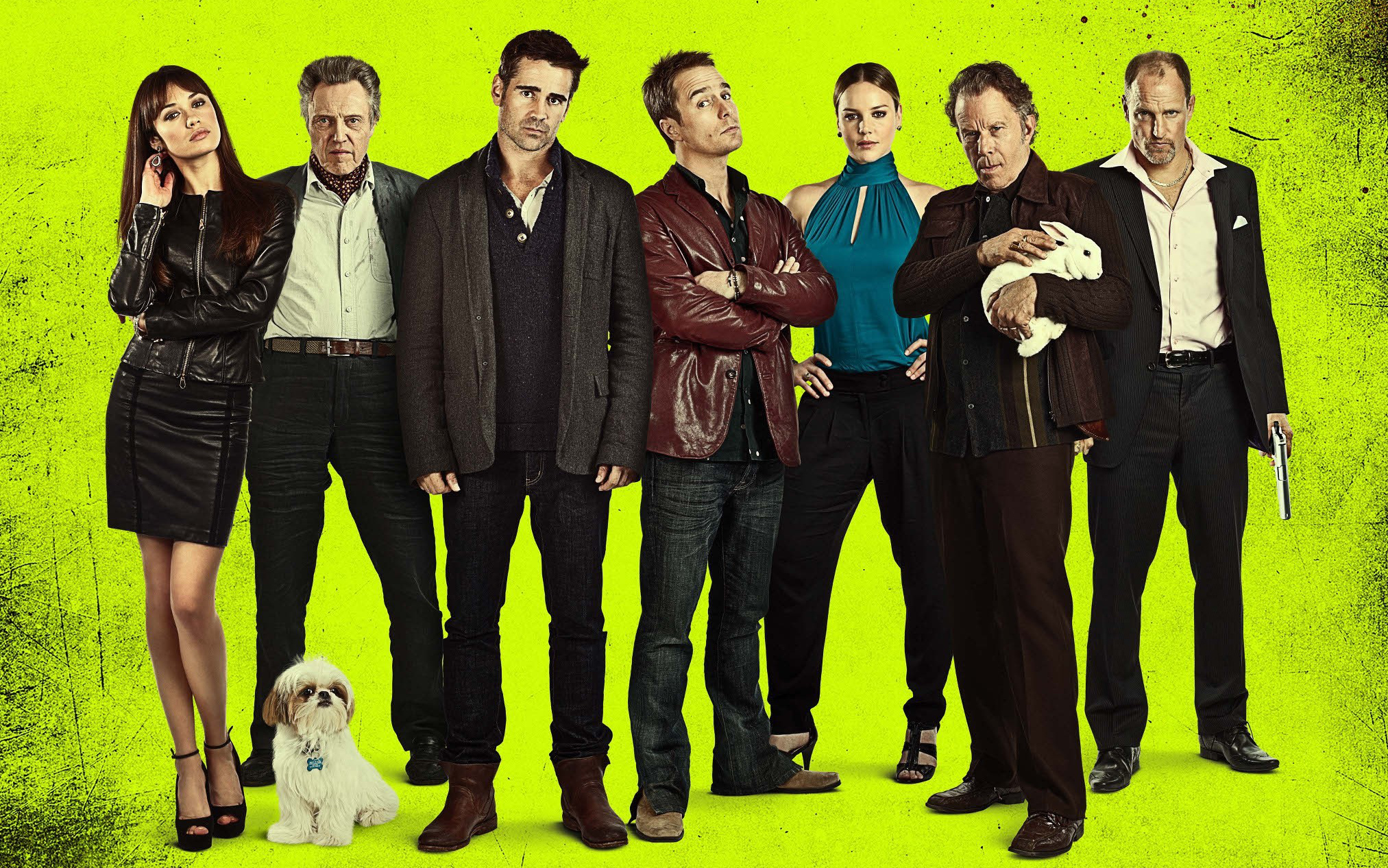Seven Psychopaths cast with dog and rabbit HD Wallpaper