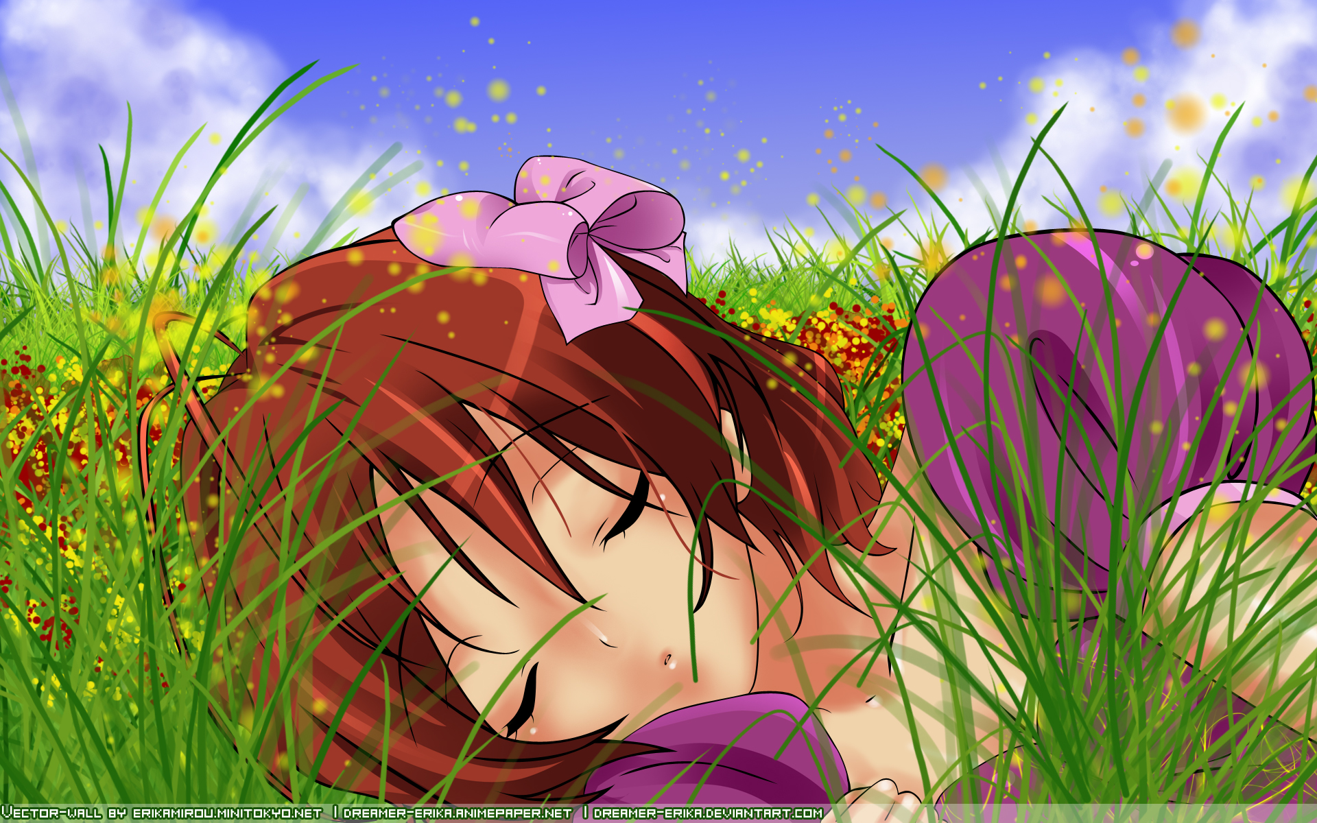 Girl from the Illusionary World sleeping in a field HD Wallpaper