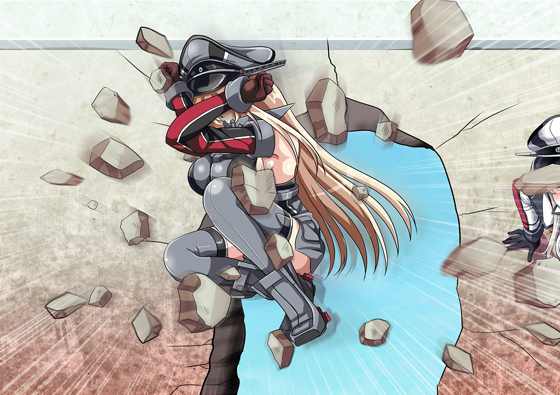 Bismarck from Kancolle breaking through a wall HD Wallpaper