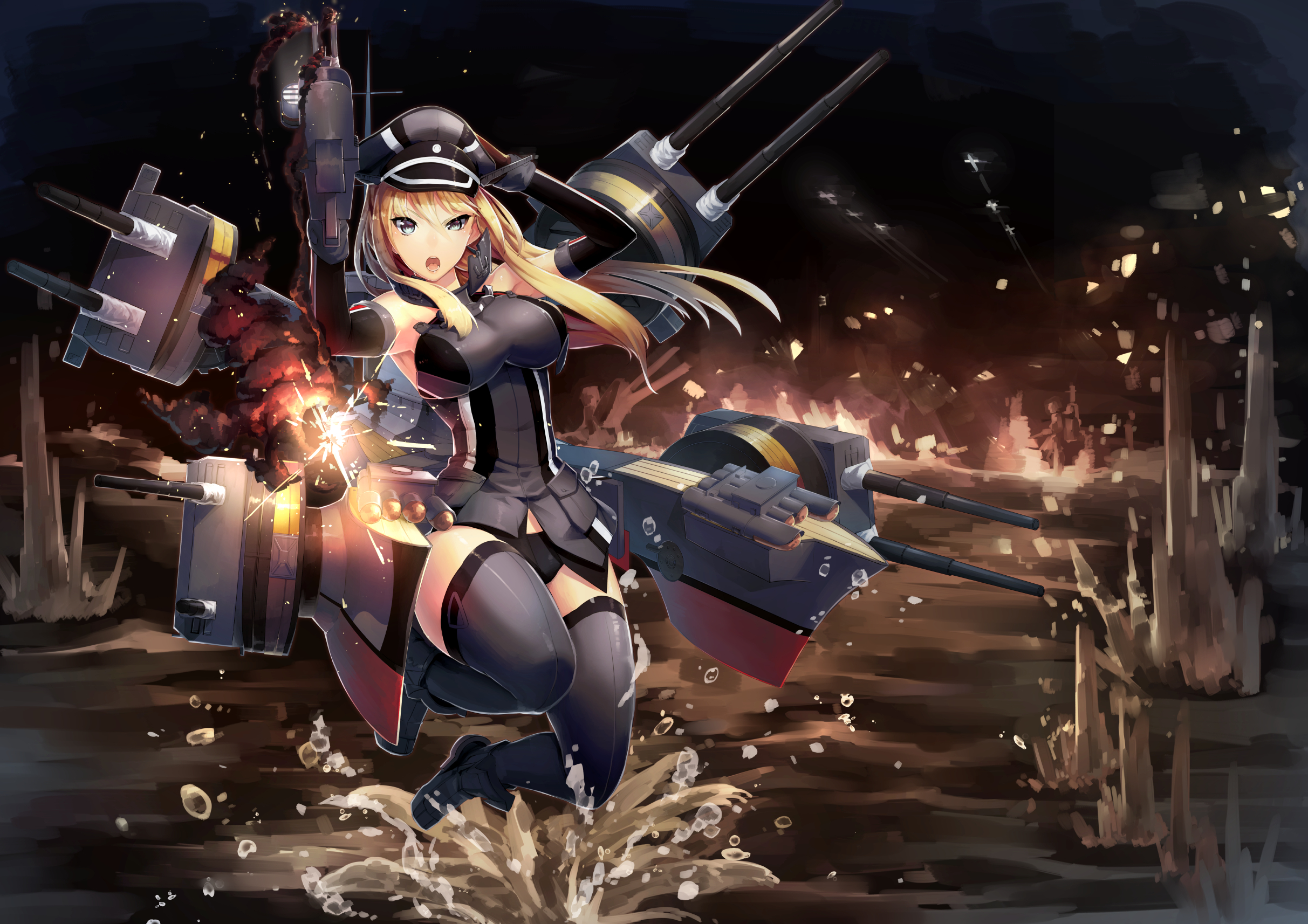 Bismarck from Kantai Collection firing cannons HD Wallpaper