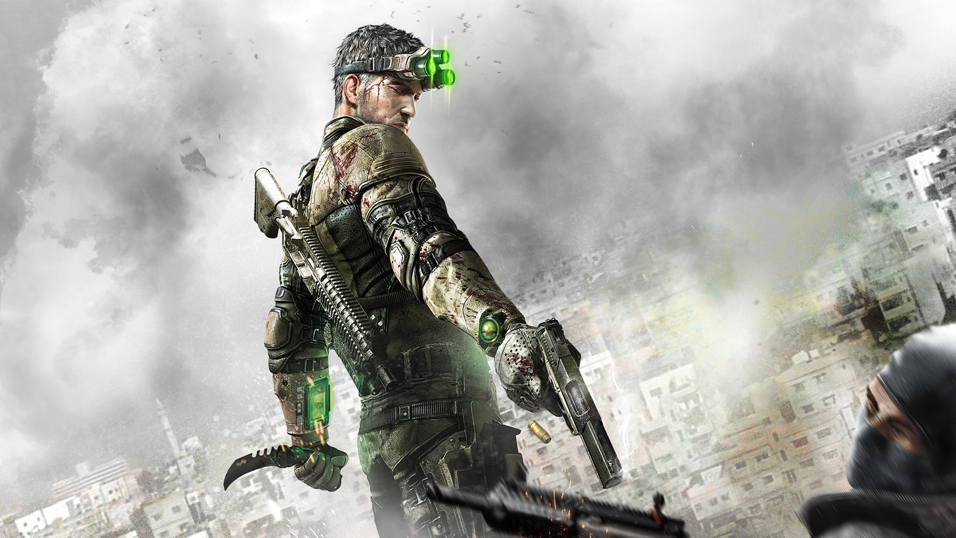 Sam Fisher from Splinter Cell holding a pistol and knife HD Wallpaper