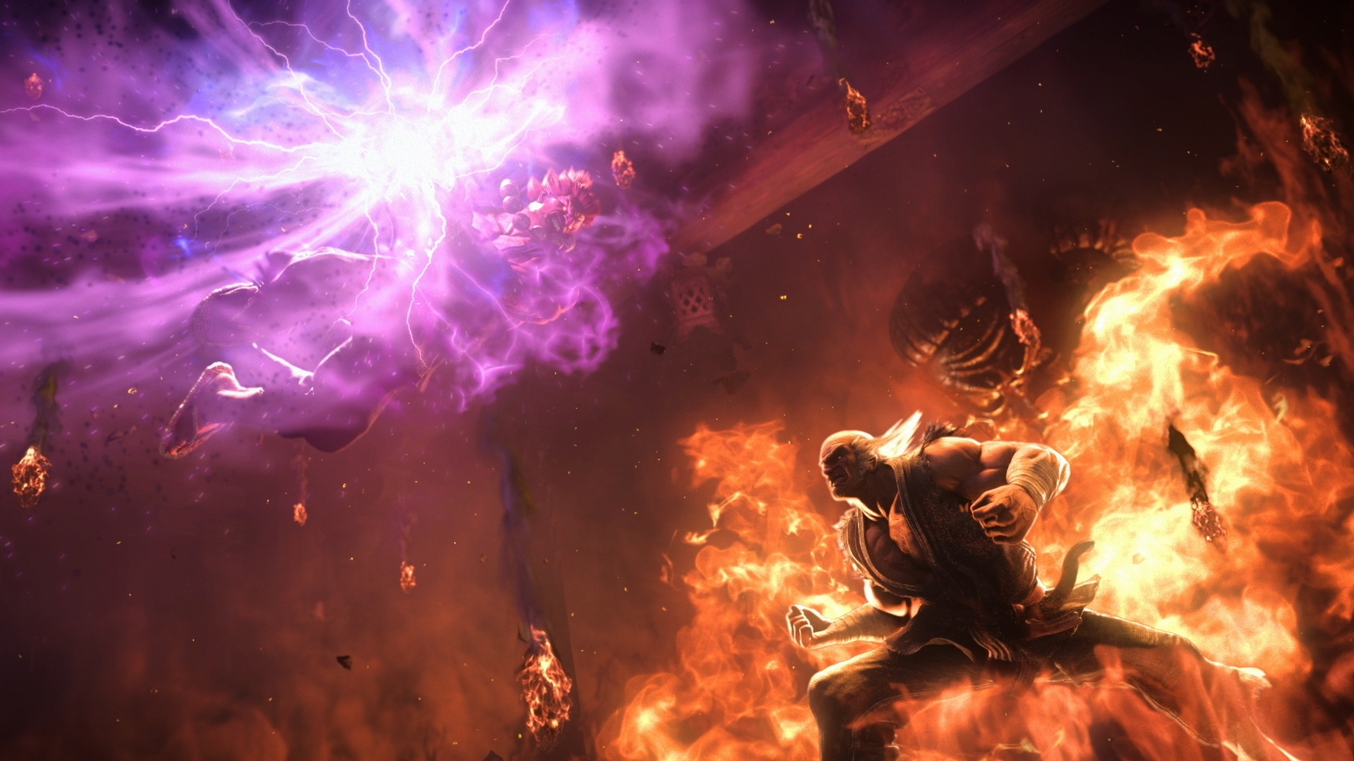 Akuma from Street Fighter in a fiery battle HD Wallpaper