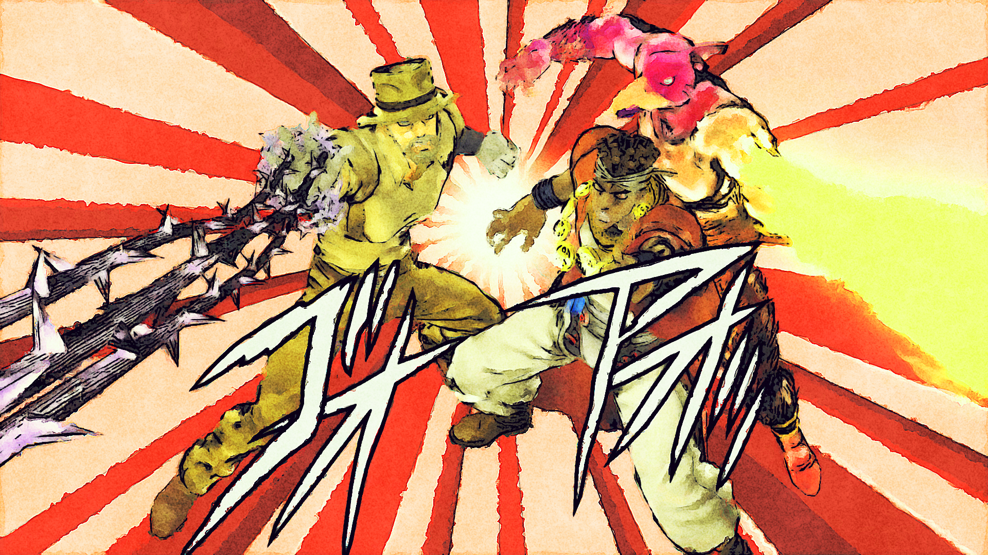 Muhammad Avdol and Joseph Joestar fighting HD Wallpaper