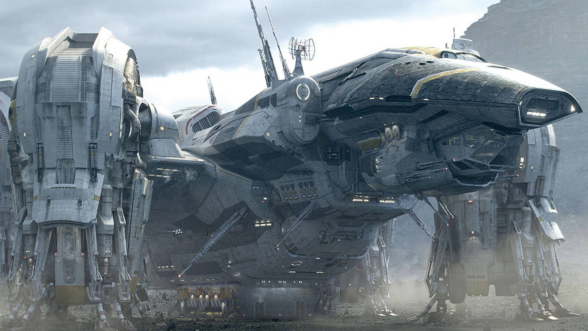 Prometheus spaceship on a rocky planet HD Wallpaper