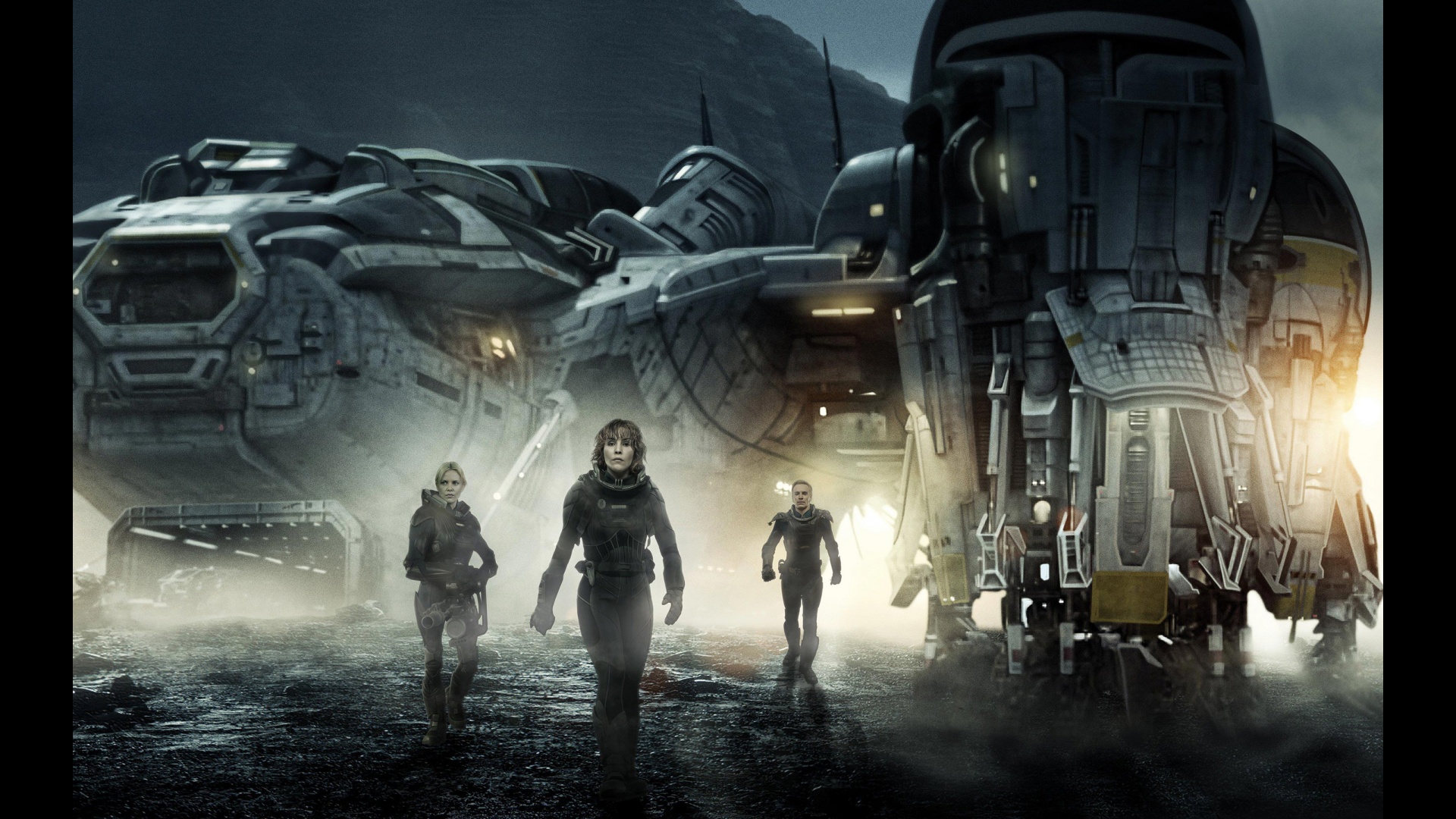 Prometheus crew walking near spaceship HD Wallpaper