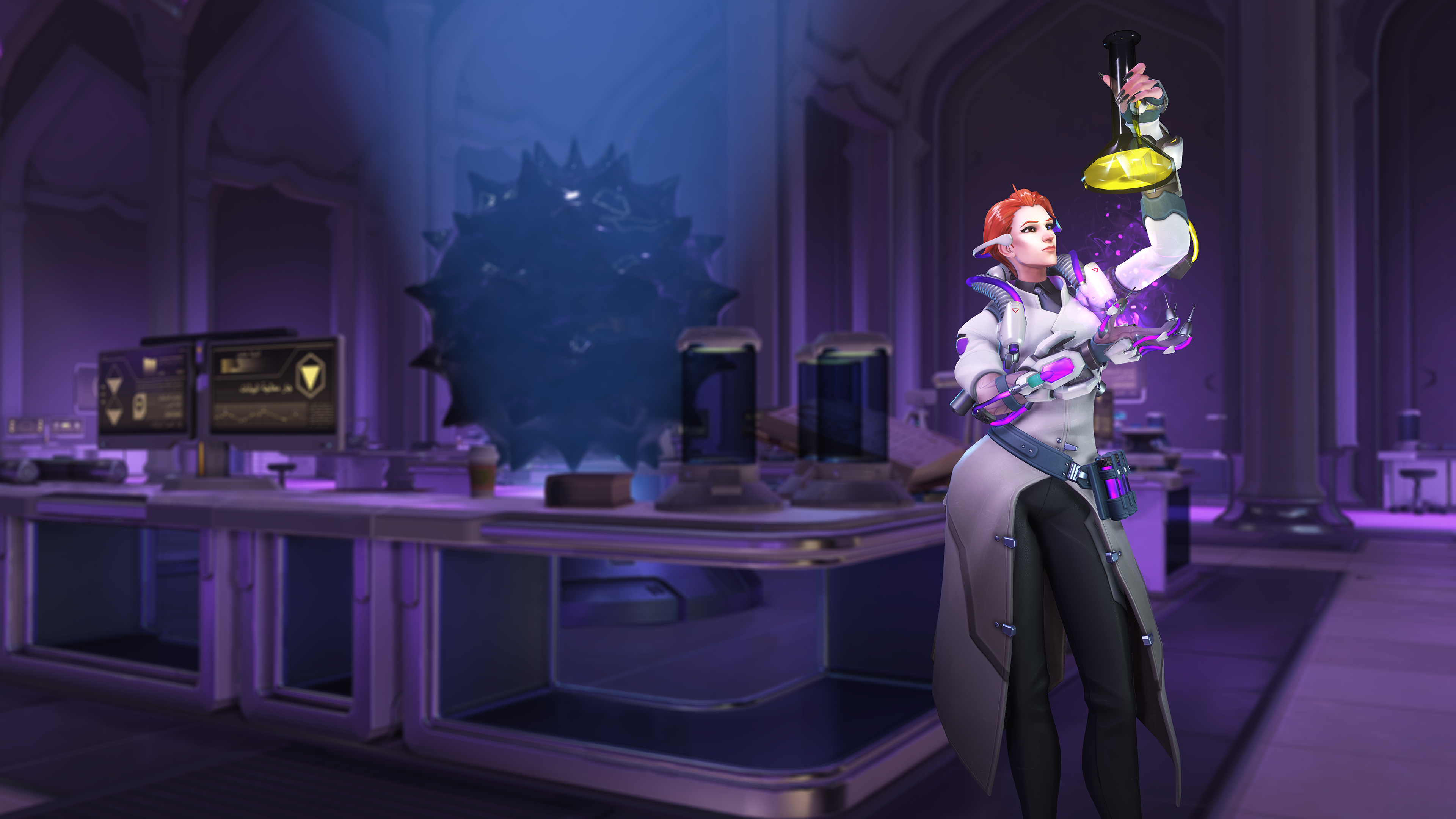 Moira from Overwatch in a laboratory HD Wallpaper