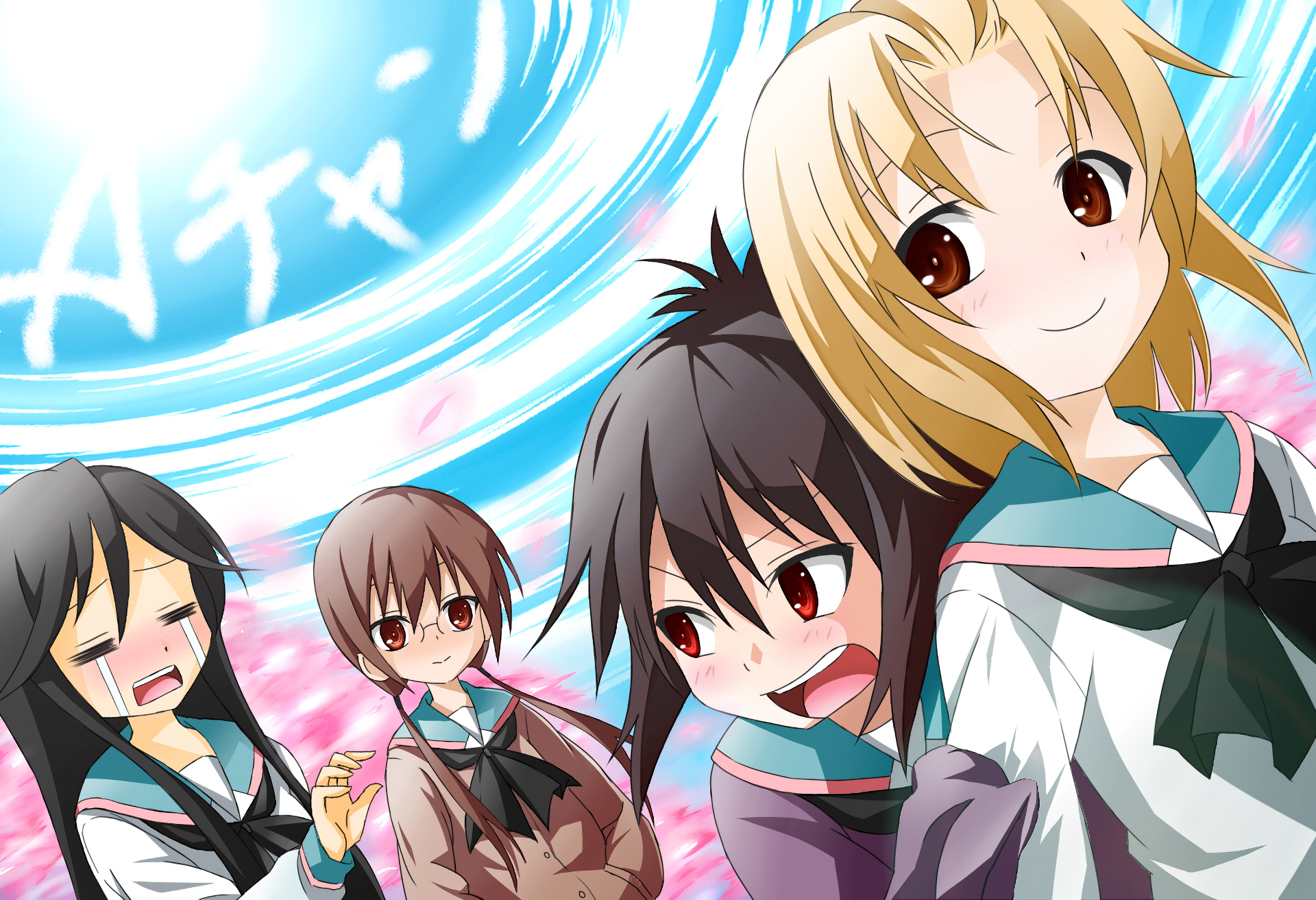 Four anime girls in school uniforms HD Wallpaper