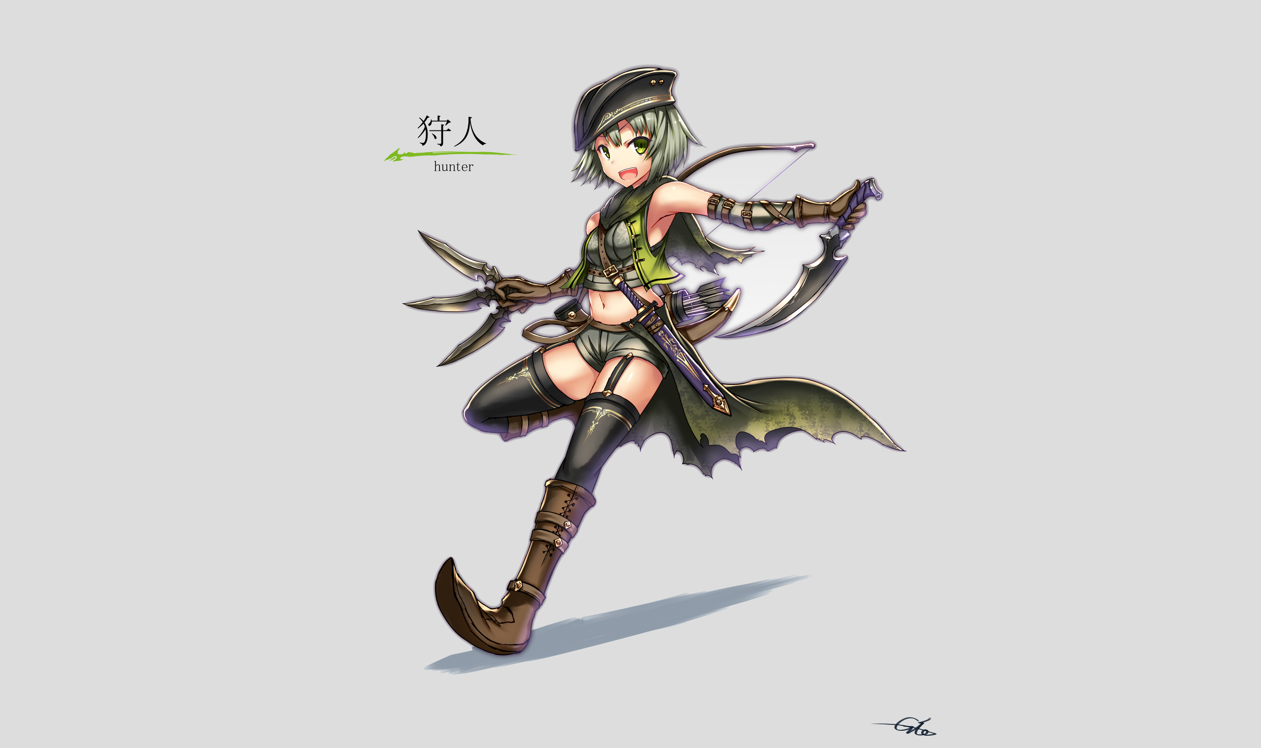 Hunter character with bow and knives HD Wallpaper