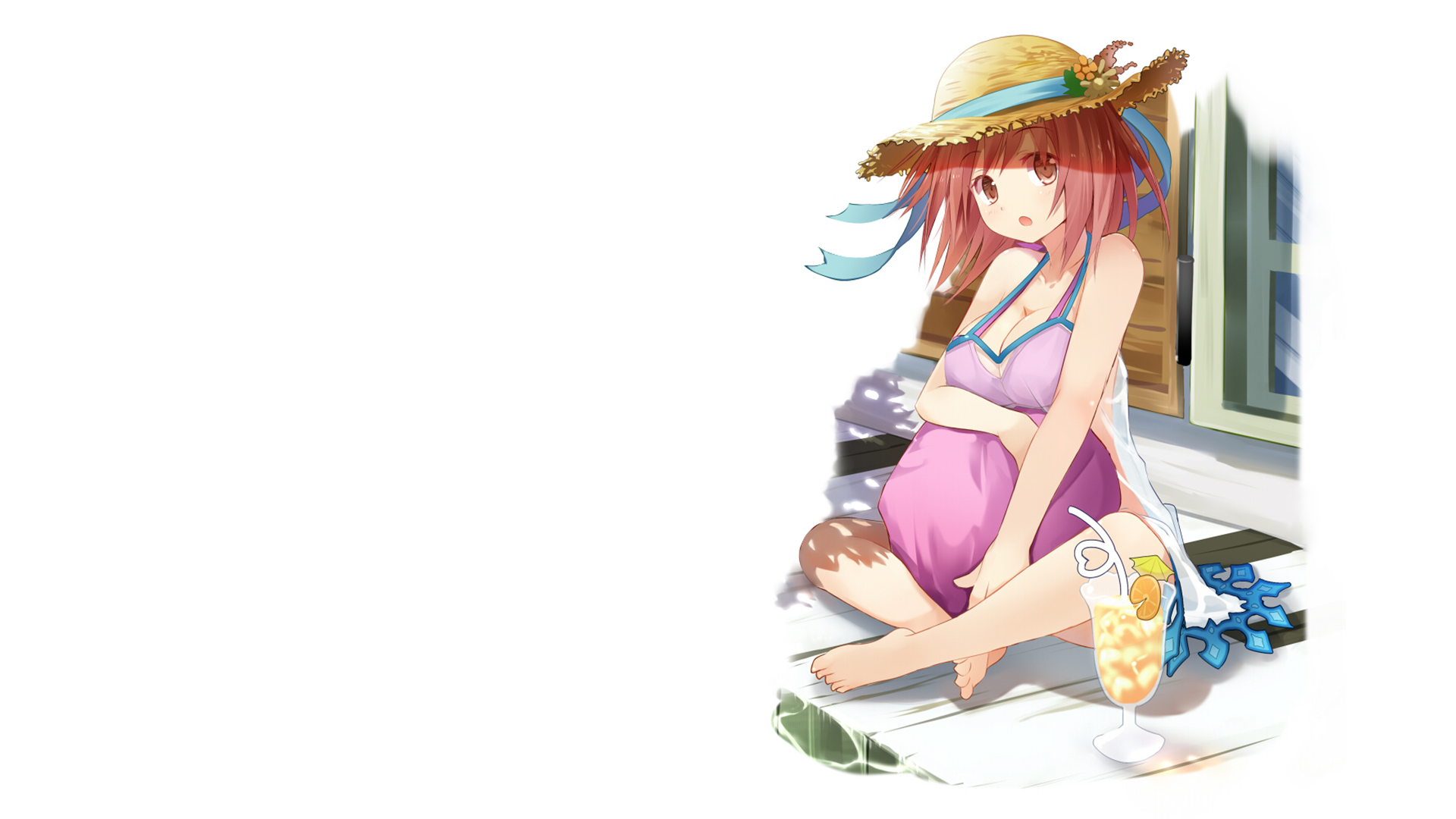 Chiho Sasaki in a straw hat and swimsuit HD Wallpaper