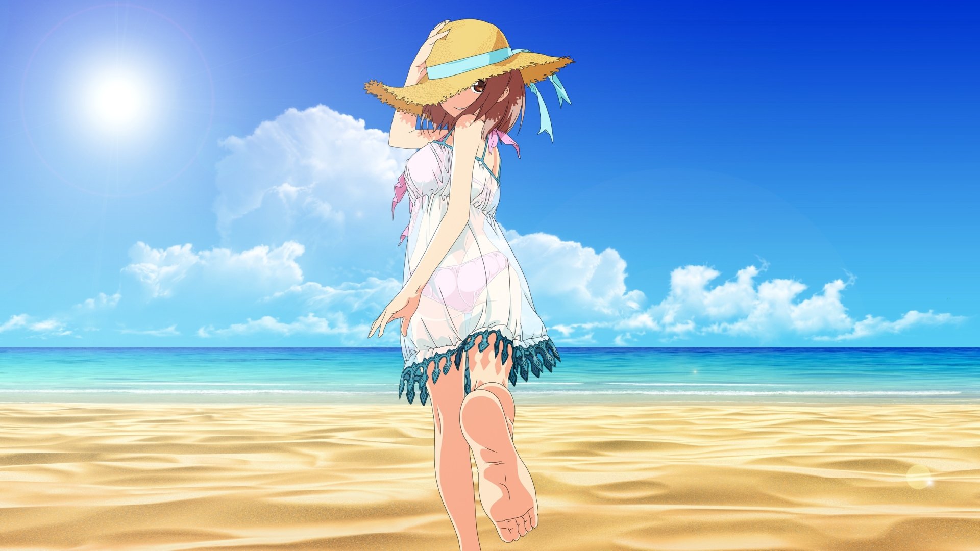 Chiho Sasaki on a Beach HD Wallpaper